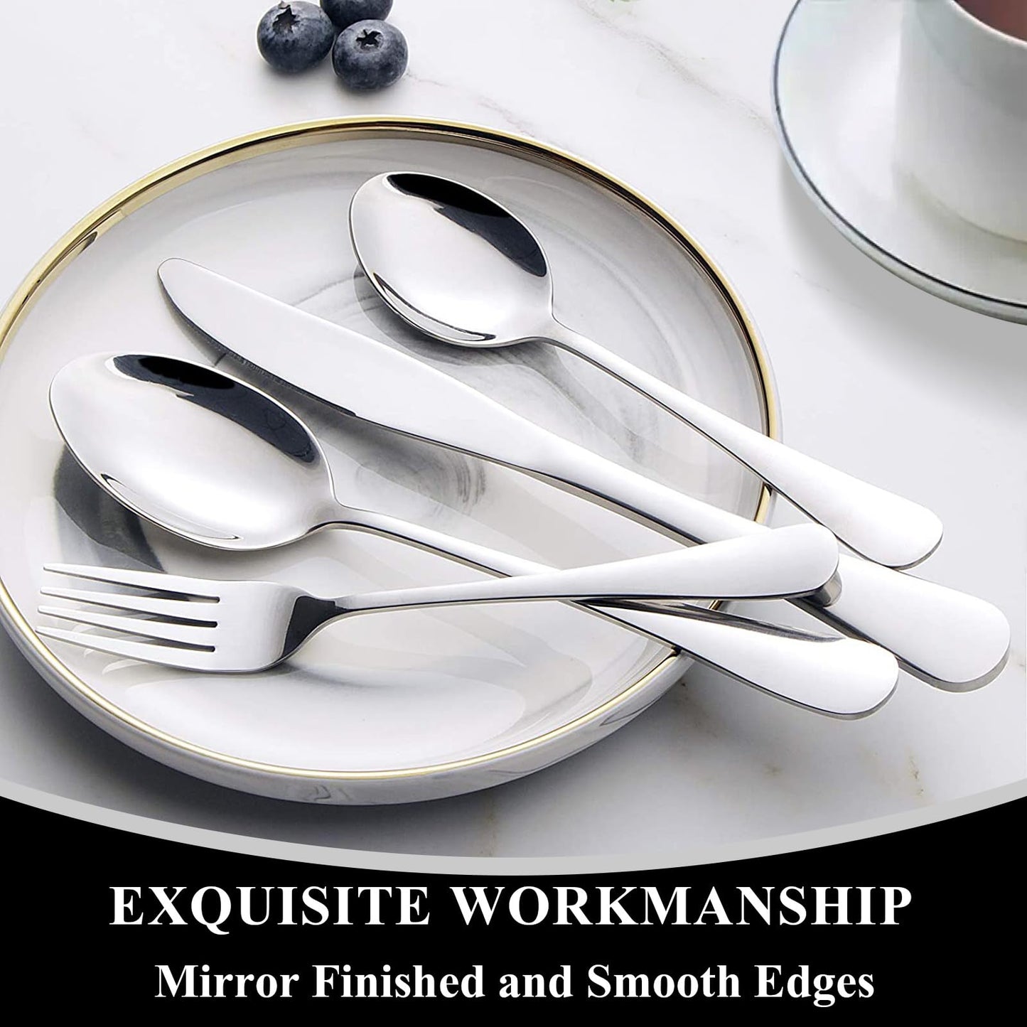 40 Piece Silverware Set, Wildone Stainless Steel Flatware Utensils Service for 8, Include Knives/Forks/Spoons, Mirror Polished, Dishwasher Safe