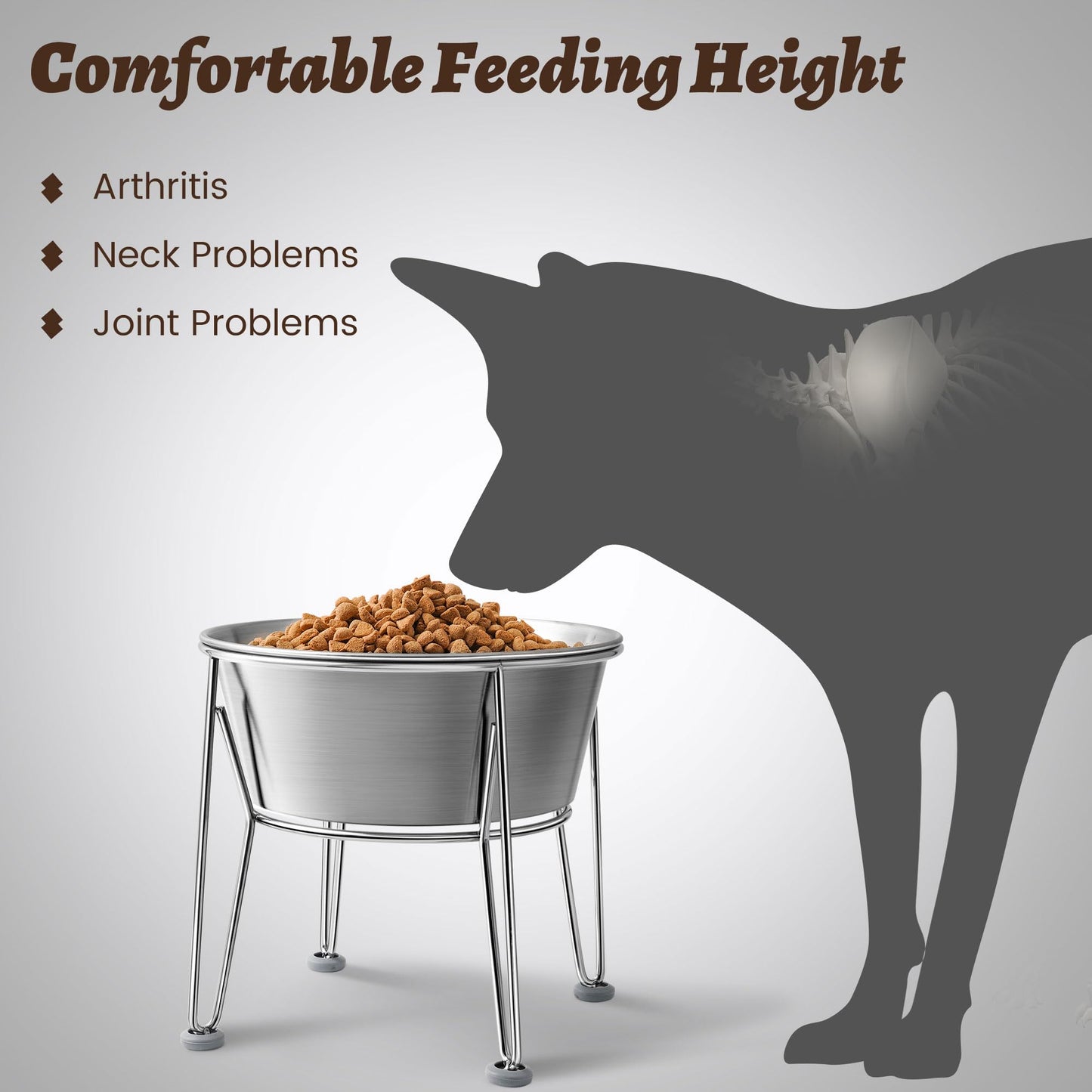 Wellbro Elevated Dog Bowls for Medium&Small Dogs - Stainless Steel 48oz/6 Cups Raised Feeder with Non-Slip Base, Dual Food & Water Bowls 2-Pack
