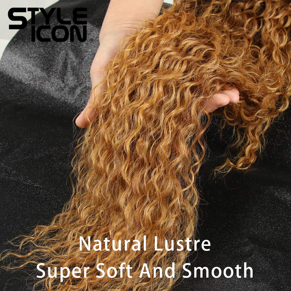 Style Icon Lace Front Wigs 28” Long Curly Wig for Women Ombre Blond Synthetic Wigs Density 130% Heat Resistant Replacement Wig (28", SOP43026)