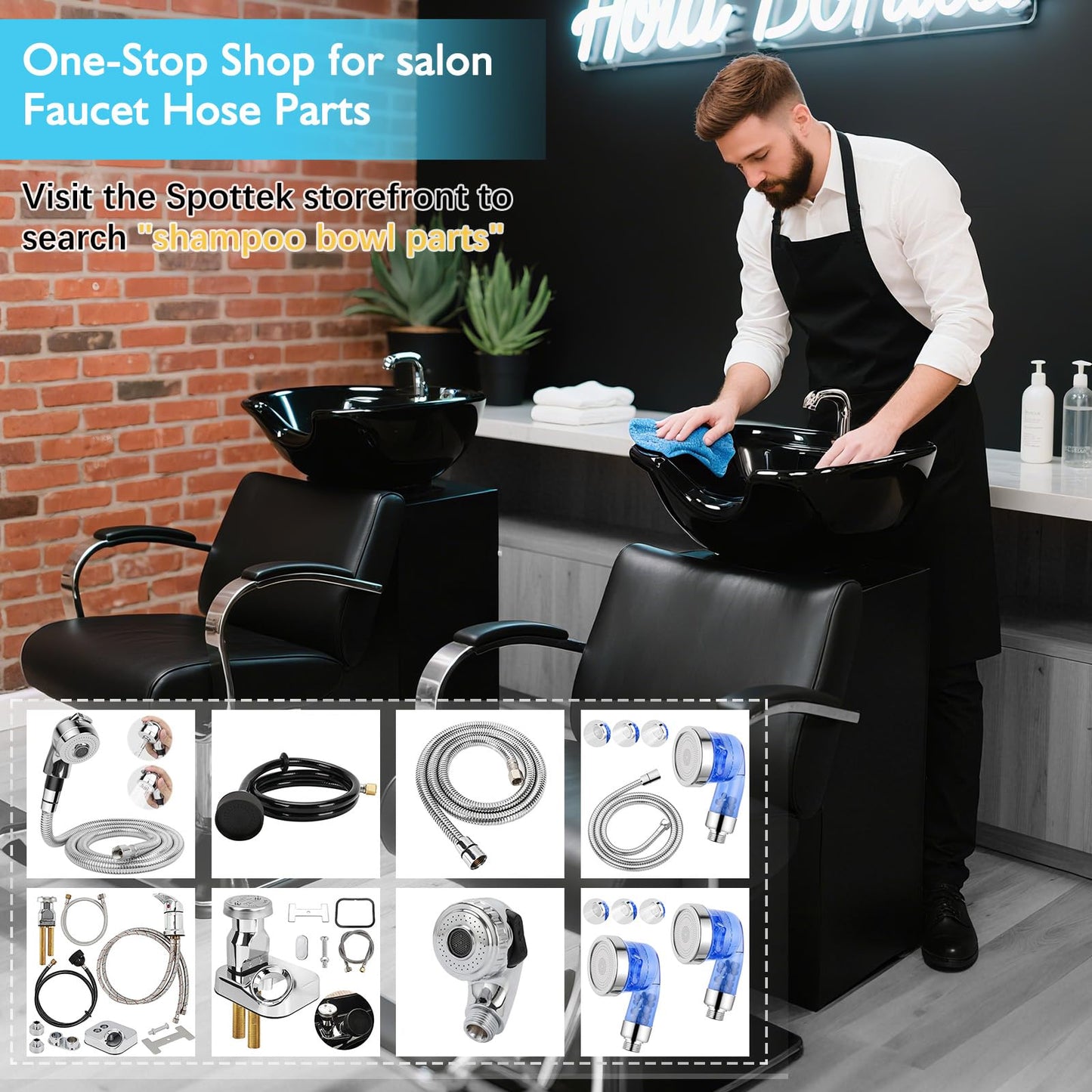 LukLoy Shampoo Bowl Vacuum Breaker Kit for Faucet, Salon Sink Parts, 7 Pcs Faucet Kit
