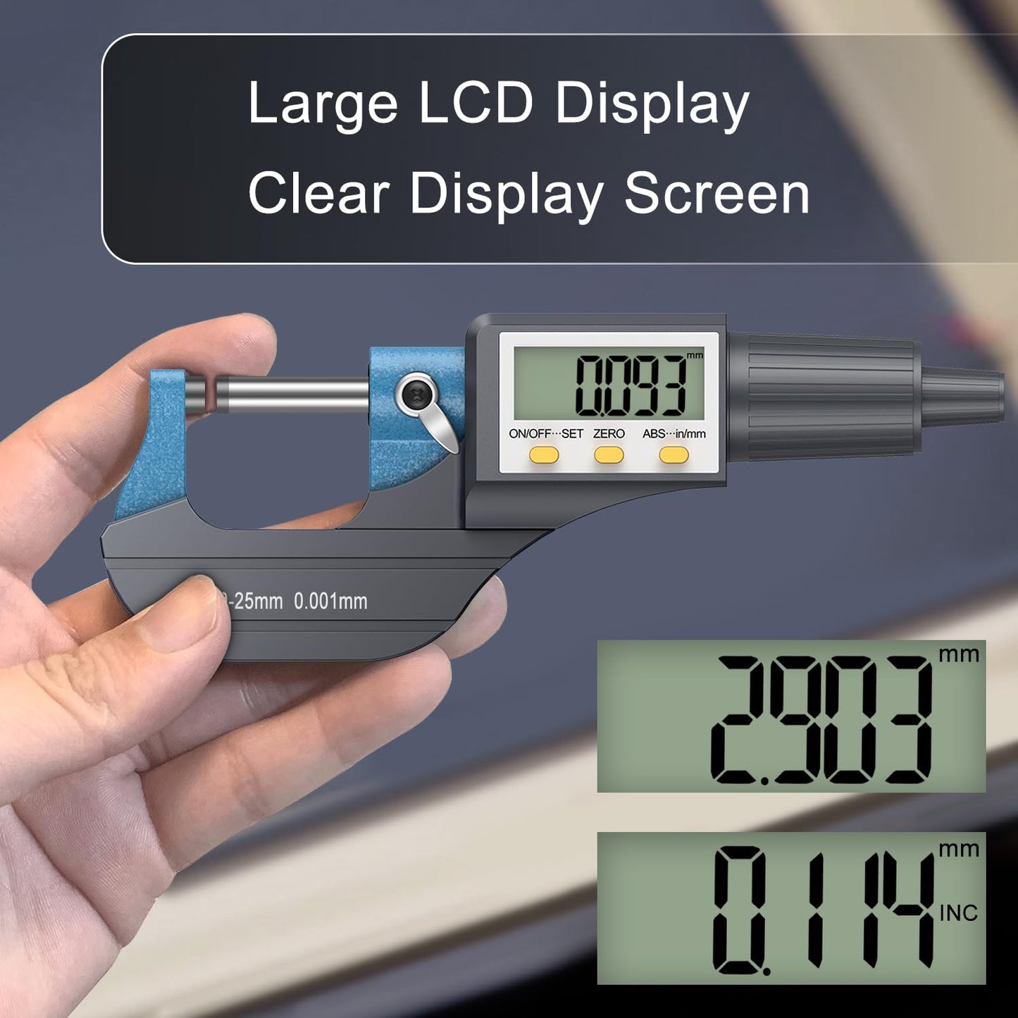 HDLNKAK Digital Micrometer, Outside Micrometer Precision Measuring Tool, 0-1"/0-25 mm, Inch/Metric 0.00005"/0.001 mm, Machinist Thickness Gauge Tool, Large LCD Display