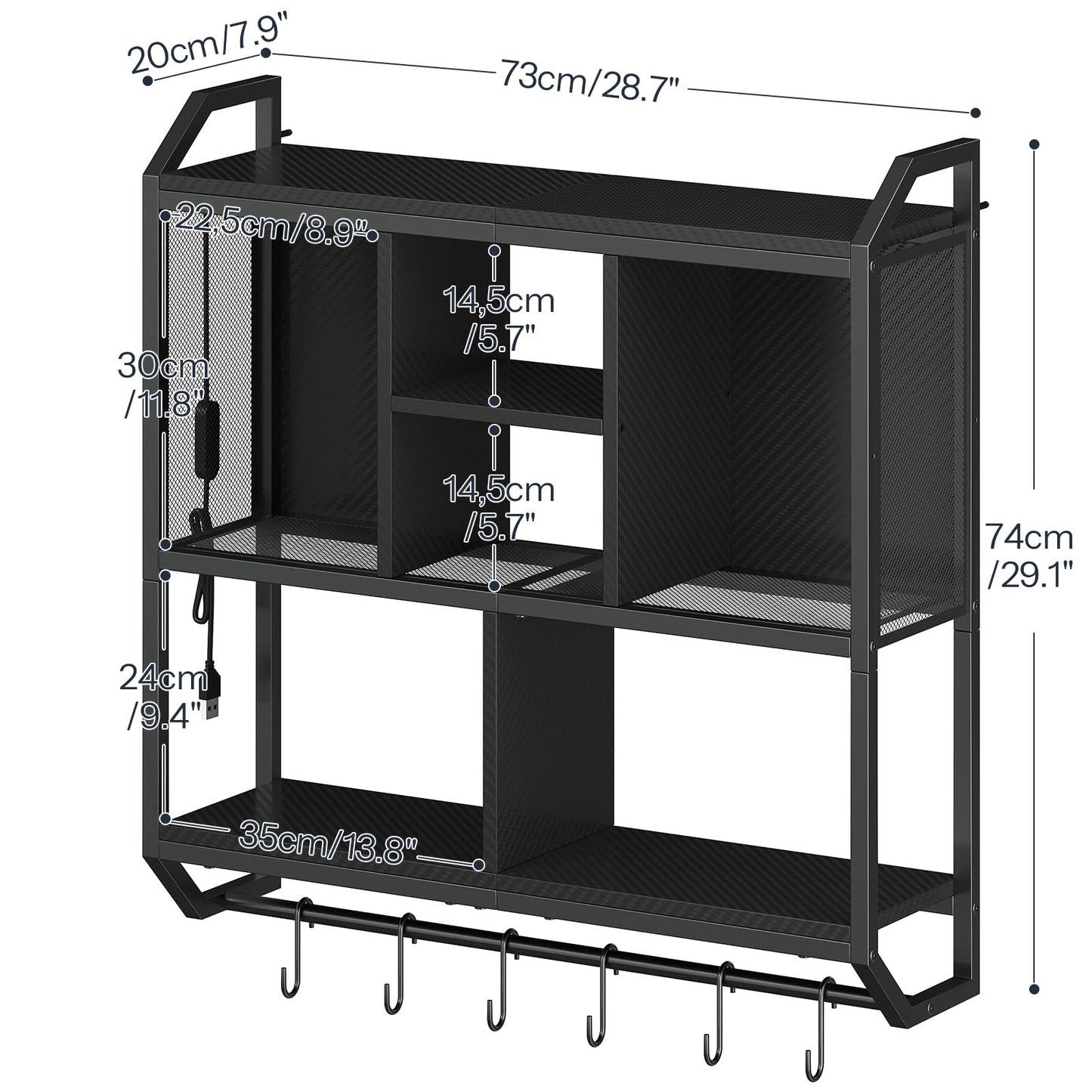 HOOBRO Gaming Floating Shelves with LED Lights, 3-Tier Wall Mounted Shelf for Wall Storage, 75 cm Pipe Shelves Hanging Display Rack, with Hanging Rod and 6 S-Hooks, for Gaming Room, Black BB70DBJ01