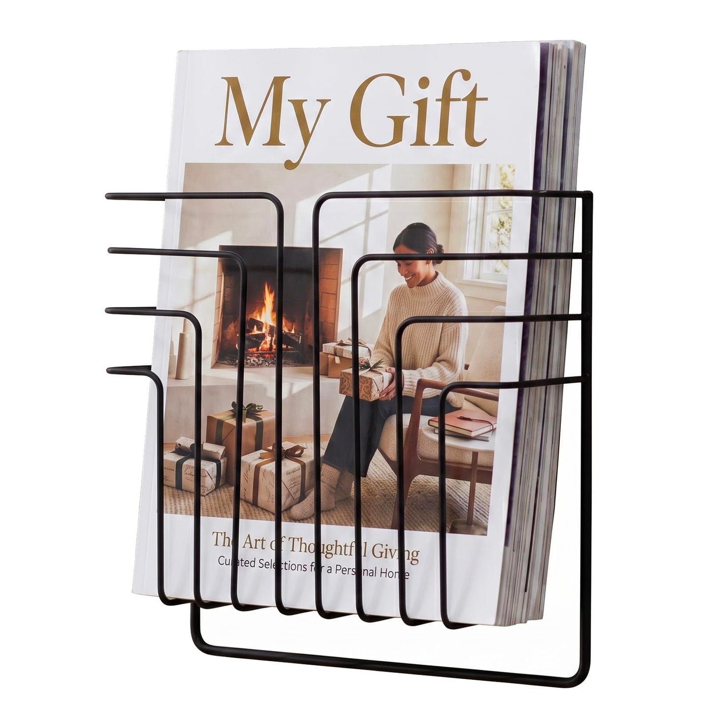 MyGift Modern Design Black Metal Wire Wall Mounted Magazine and File Folder Holder Organizer Rack