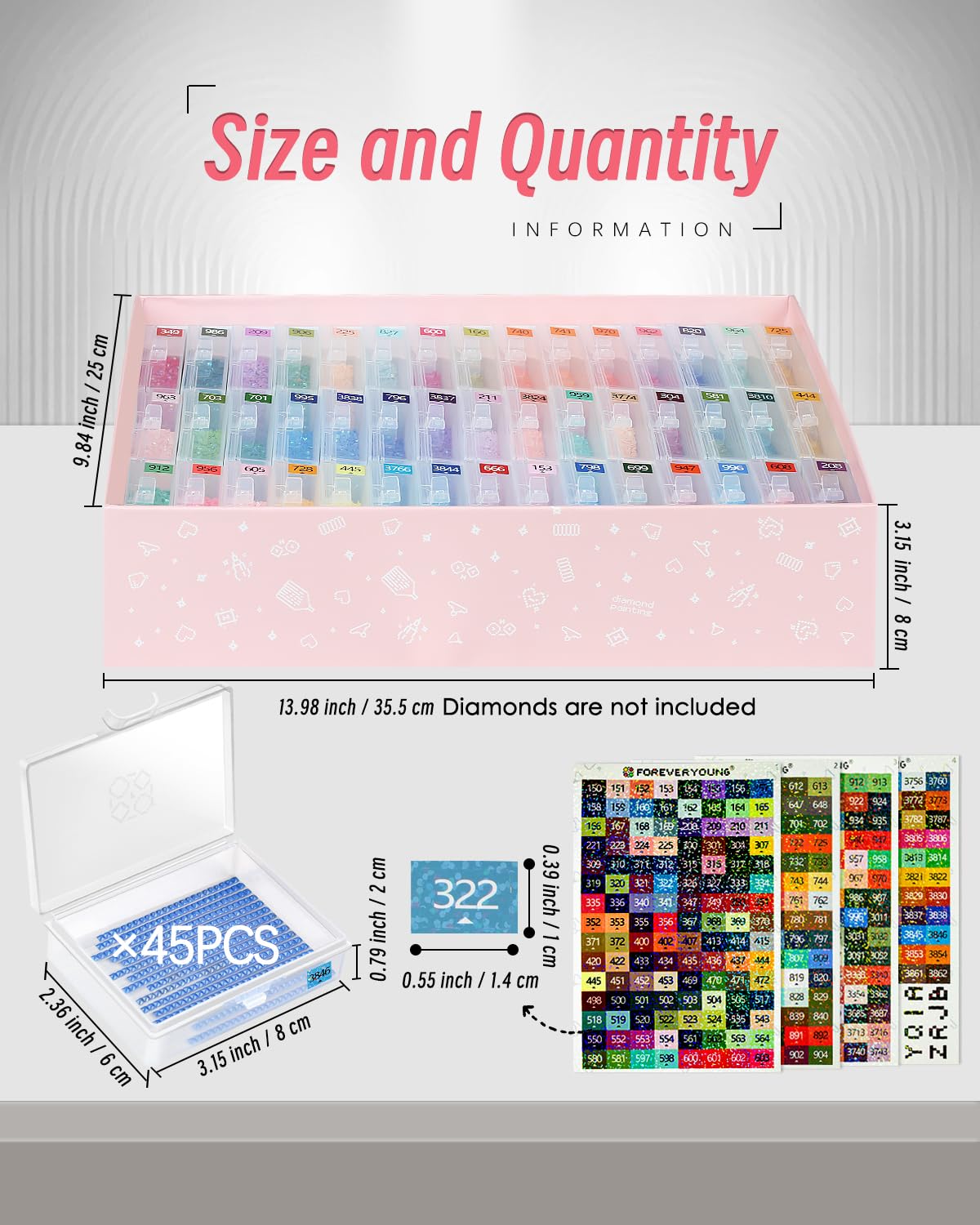 Forever Young 45pcs Diamond Painting Storage Containers Trays with Lids, 2-in-1 Diamond Art Storage & Trays, Bead Storage & Line-Up, Box Package
