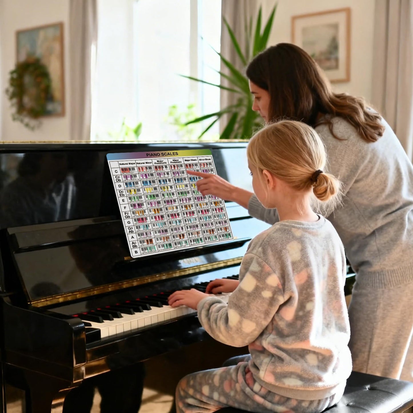 Enjoyard Piano Theory Cheat Sheets - 7 Large 30x30cm Piano Learning Cards for Beginners & Intermediates | Scales, Chords, Intervals, Circle of Fifths, Staff Notes Reference Guide Piano Practice Tools