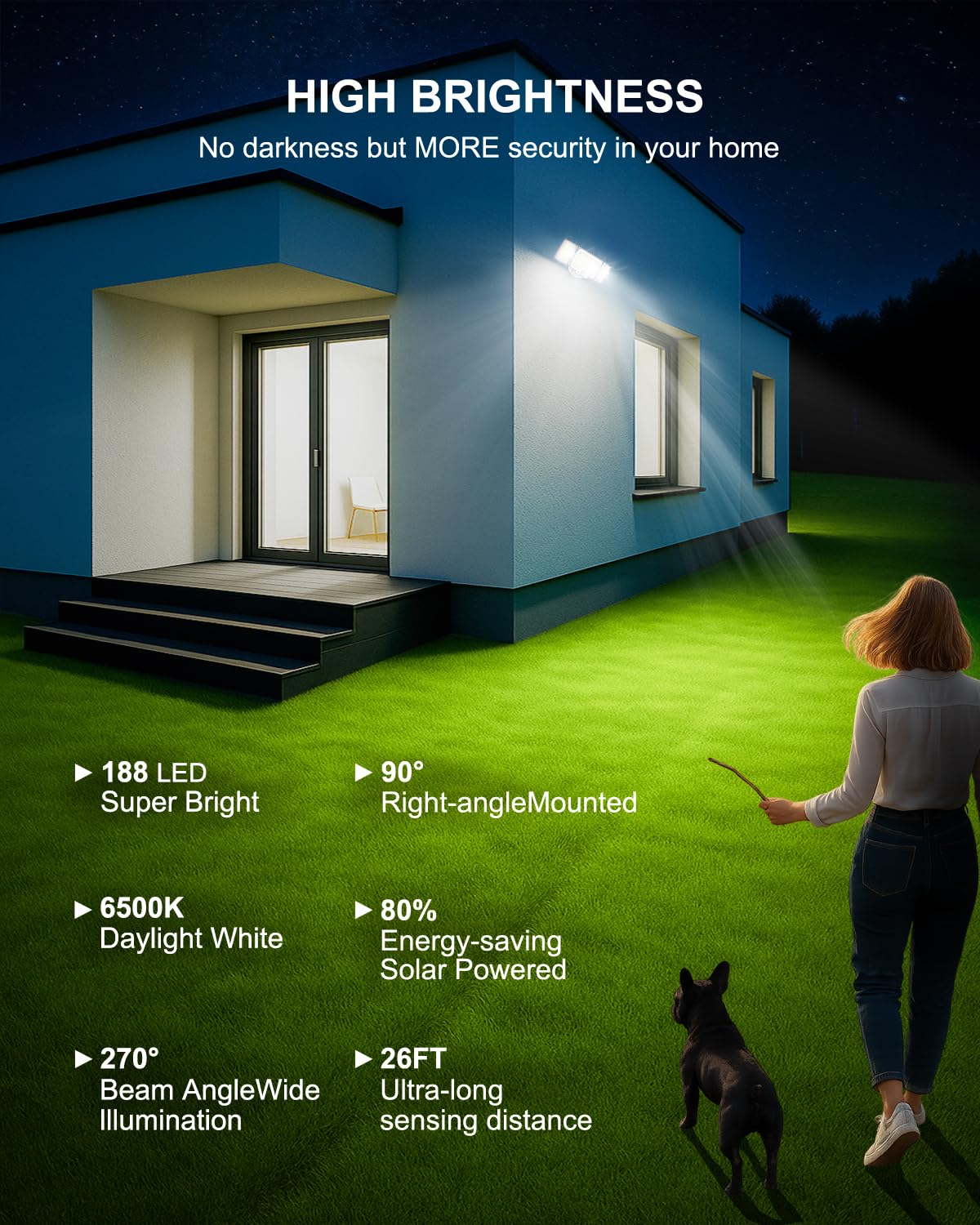 LED Security Lights Motion Sensor,188 LEDs 4200LM Dusk to Dawn Flood Lights Outdoor with 3 Modes Remote Control,IP65 Waterproof Motion Sensor Lights, for Garage,Yard,Porch 1 Pack