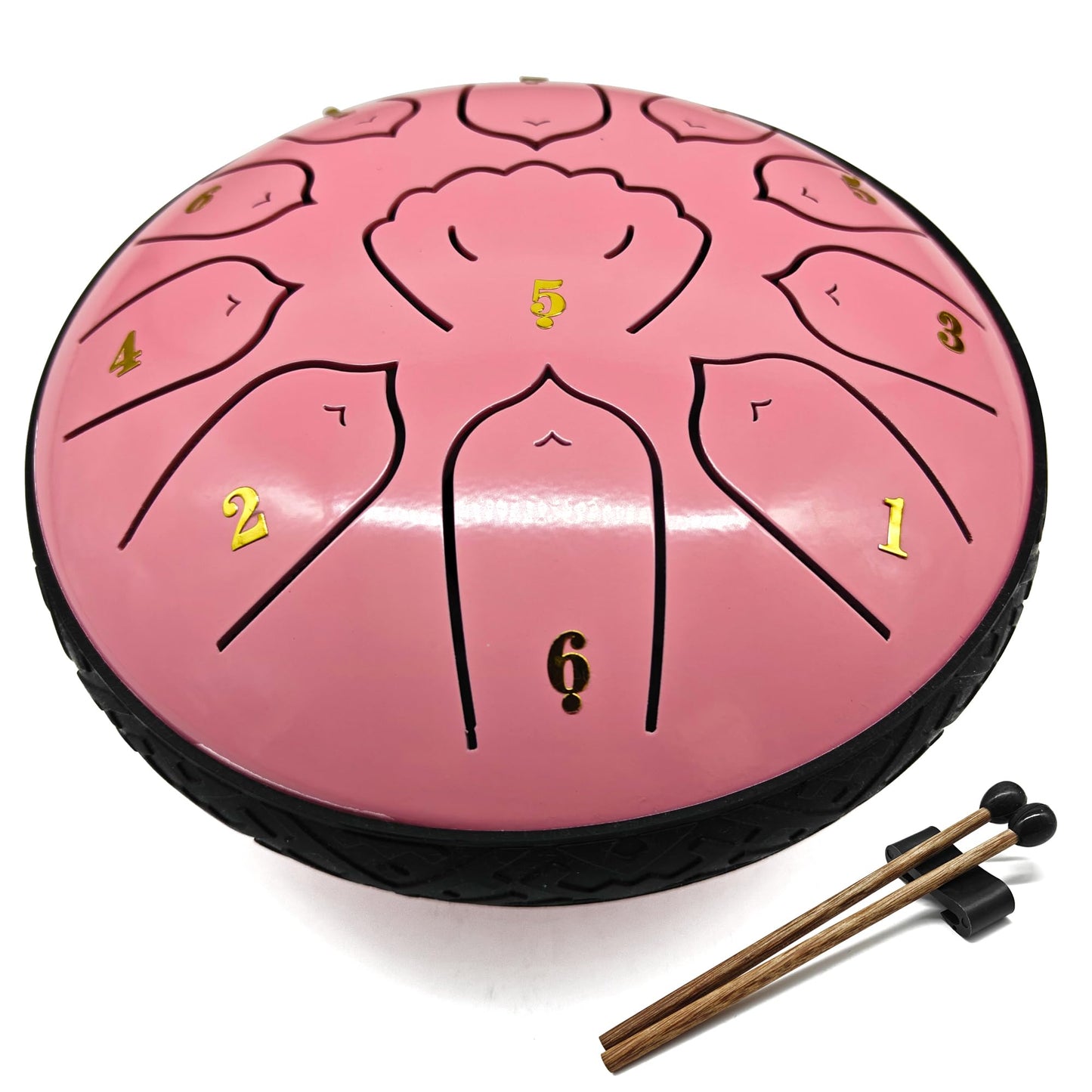 MIUYA 6-Inch 11-Note Steel Tongue Drum, Carbon Steel, Mallets, Song Book, Carrying Bag, Portable for Outdoor Park, Camping, Travel, Picnic (Pink Rose)