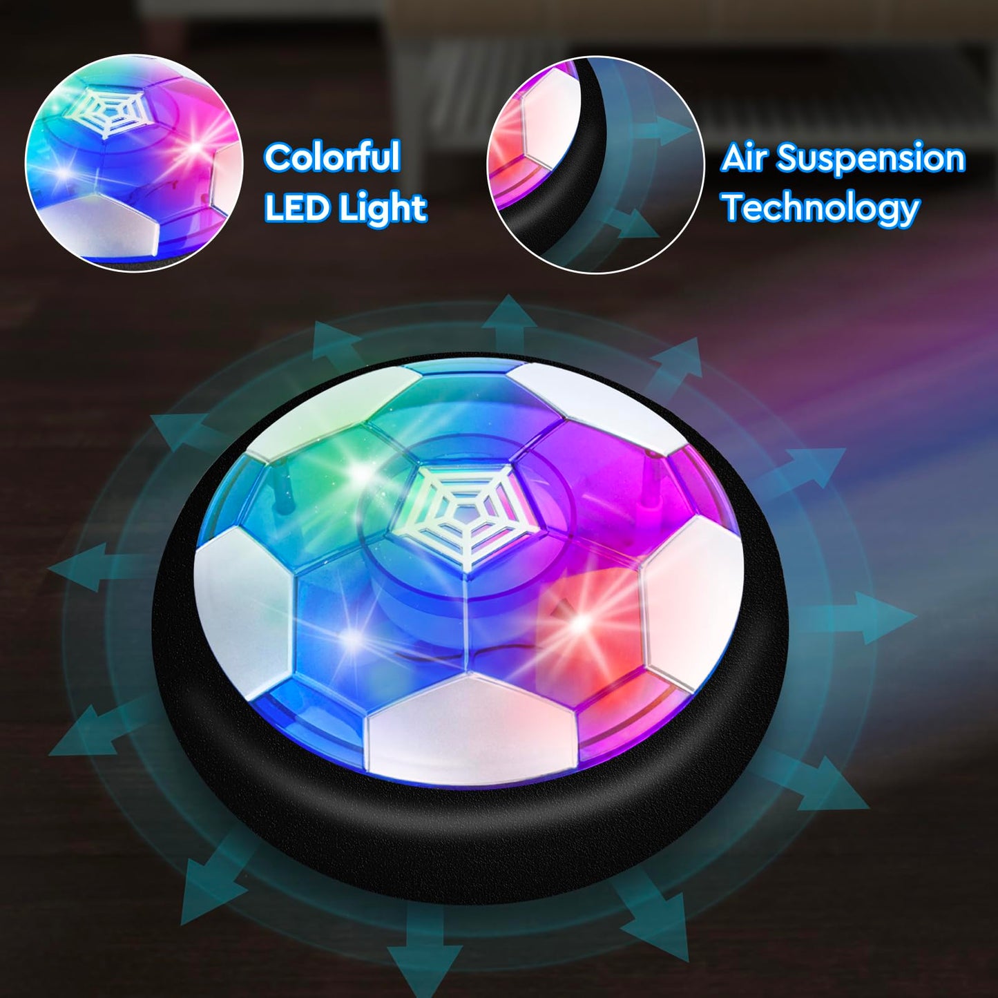 Bheddi Hover Hockey Soccer Ball Set Boys Toys - 2 in-1 Rechargeable Indoor & Outdoor Game with 2 Goals and LED Lights - Perfect Hockey and Soccer Ball Sports Gifts for 3+ Year Old Kids