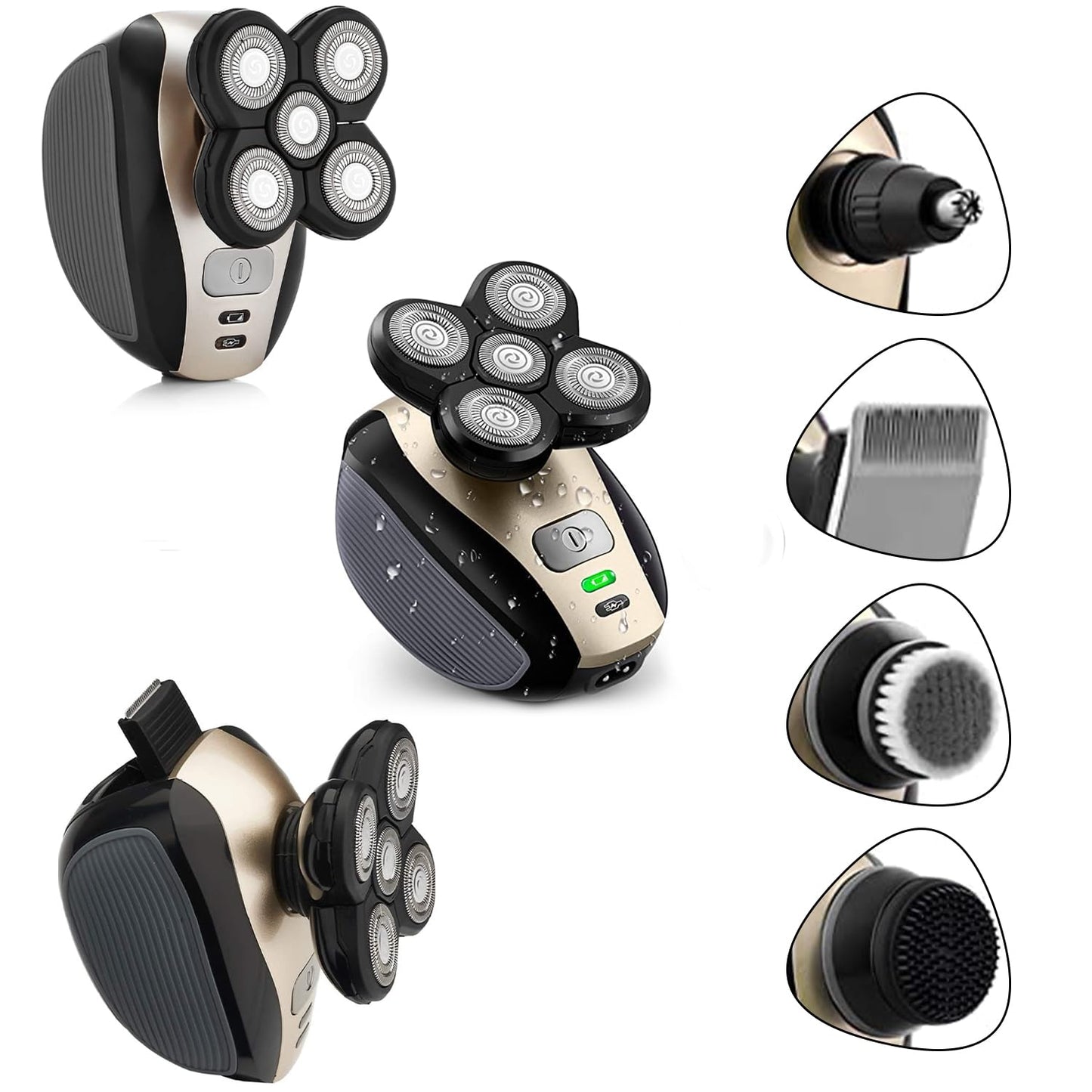 Electric Shaver Bald Head Shaver Head Shavers for Bald Men Electic Razor for Men Waterproof Cordless Trimmer for Nose Ear Face Body Wet Dry Men's Rotary Shavers for Head Shaving Machine 5 in 1 4D