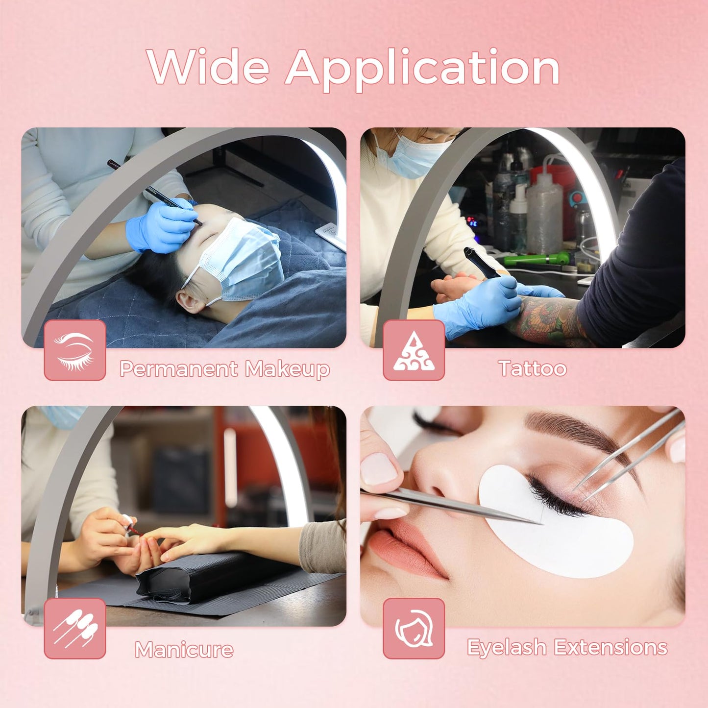 Charme Princesse 30in Half Moon Lamp 40W Half Moon Nail Desk Lamp 1600 Lumen LED Lash Light 3 Color Temperature Lash Lamp for Lashes Eyelash Extensions Tattoo Skin Care