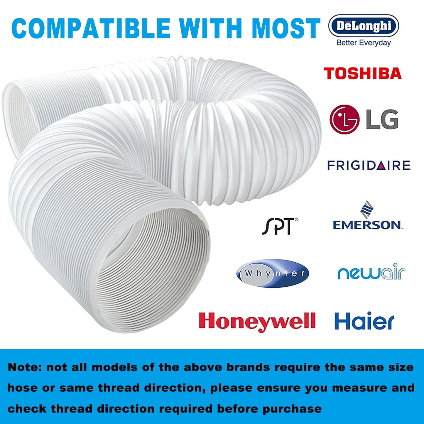 YinNorth 80" Length 5.9 Inch Diameter Portable Air Conditioner Hose Exhaust Vent AC Hose Counter-Clockwise Thread Tube Universal Replacement Compatible with Haier, LG, Delonghi and More