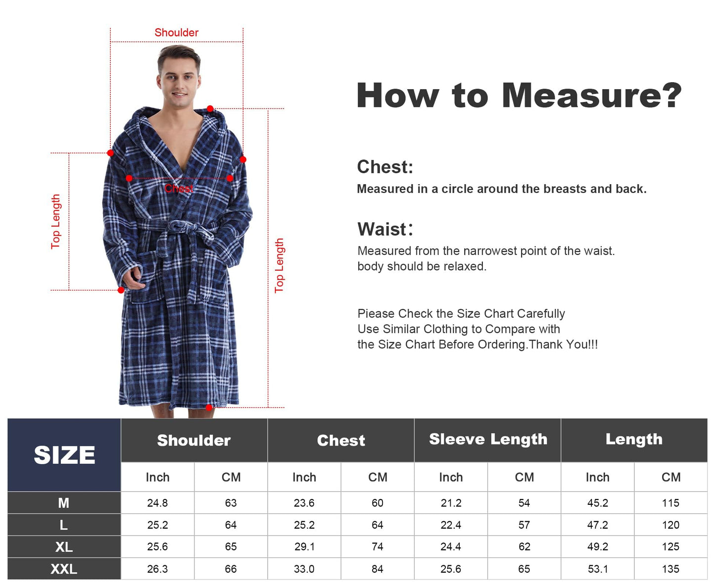 Mens Robe with Hood, Cozy Fluffy Robe for Men Luxury Plush Fleece Plaid Bathrobe for Winter