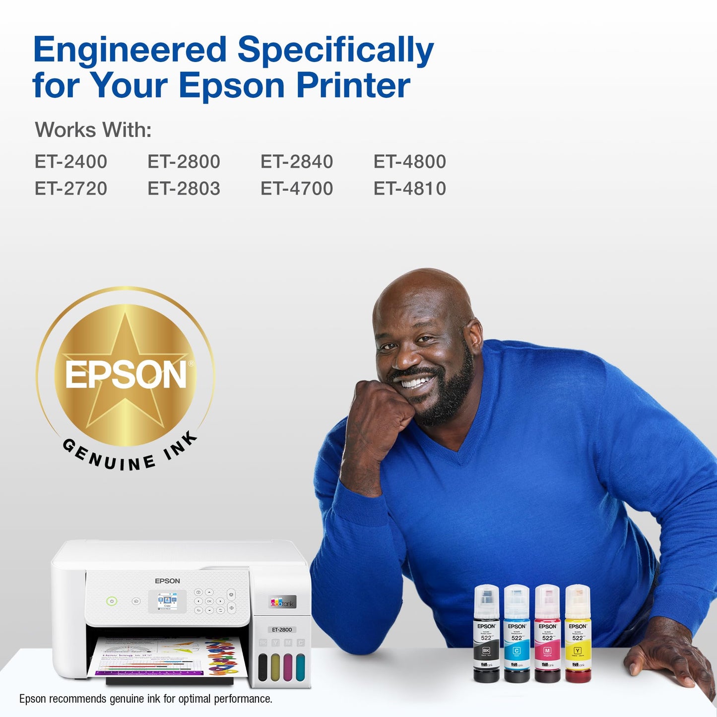 EPSON 522 EcoTank Ink Ultra-high Capacity Bottle Color Combo Pack (T522520-S) Works with ET-2720, 2800, 2803, 2840, 4700, 4800, 4810