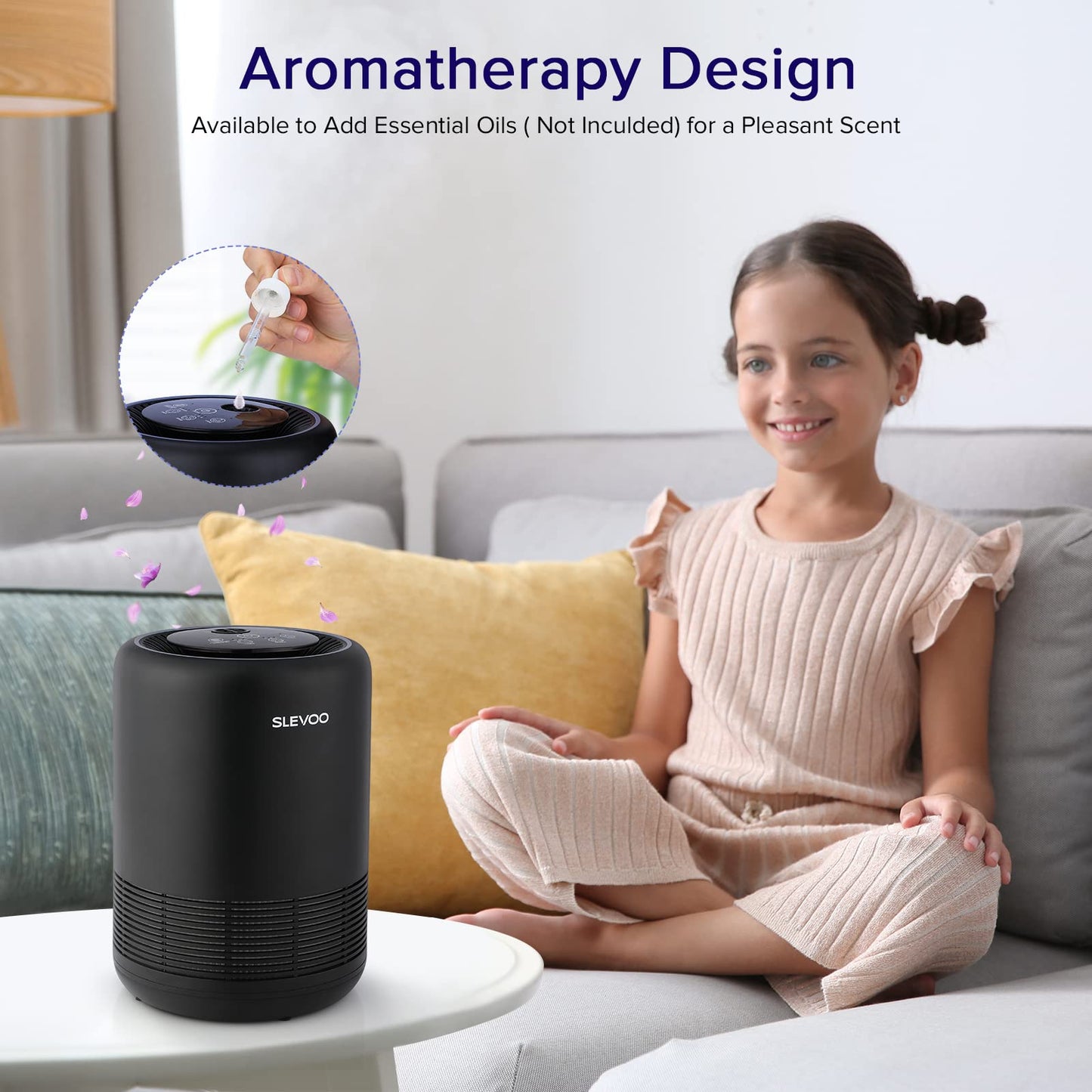 Air Purifiers for Bedroom Pets Smokers in Home, H13 True HEPA Filter Air Cleaner with Fragrance Sponge, Night Light, Timer, Effectively Clean 99.97% Smoke, Pet Dander, Airborne Particles, BS-01 Black