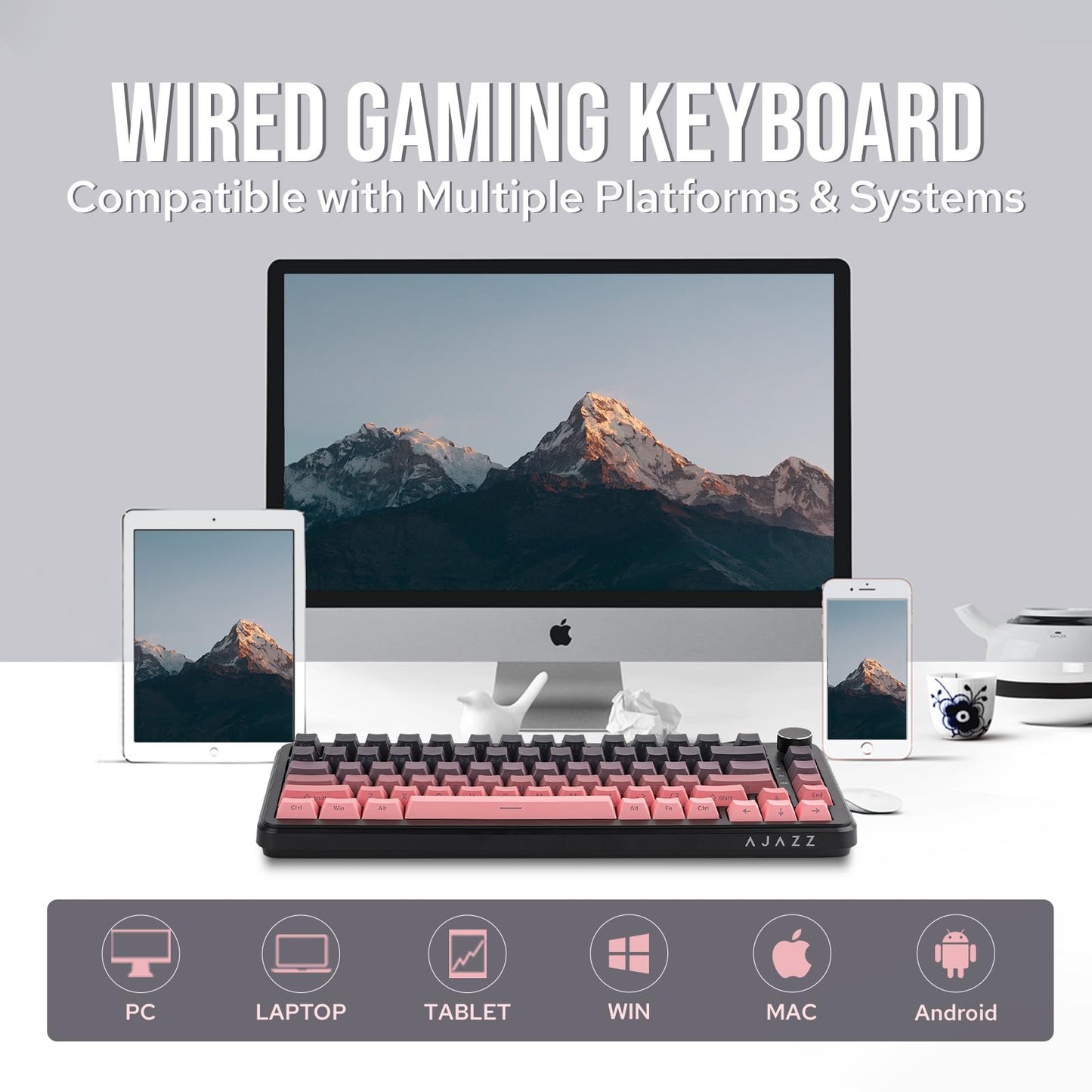 MechLands AJAZZ AK820 MAX HE Hall Effect Magnetic Gaming Keyboard, Adjustable Actuation, 8KHz Polling Rate, Wired Rapid Fast Keyboard, Creamy Gasket, RGB Backlight, NKRO for Win/Mac (Black Pink)
