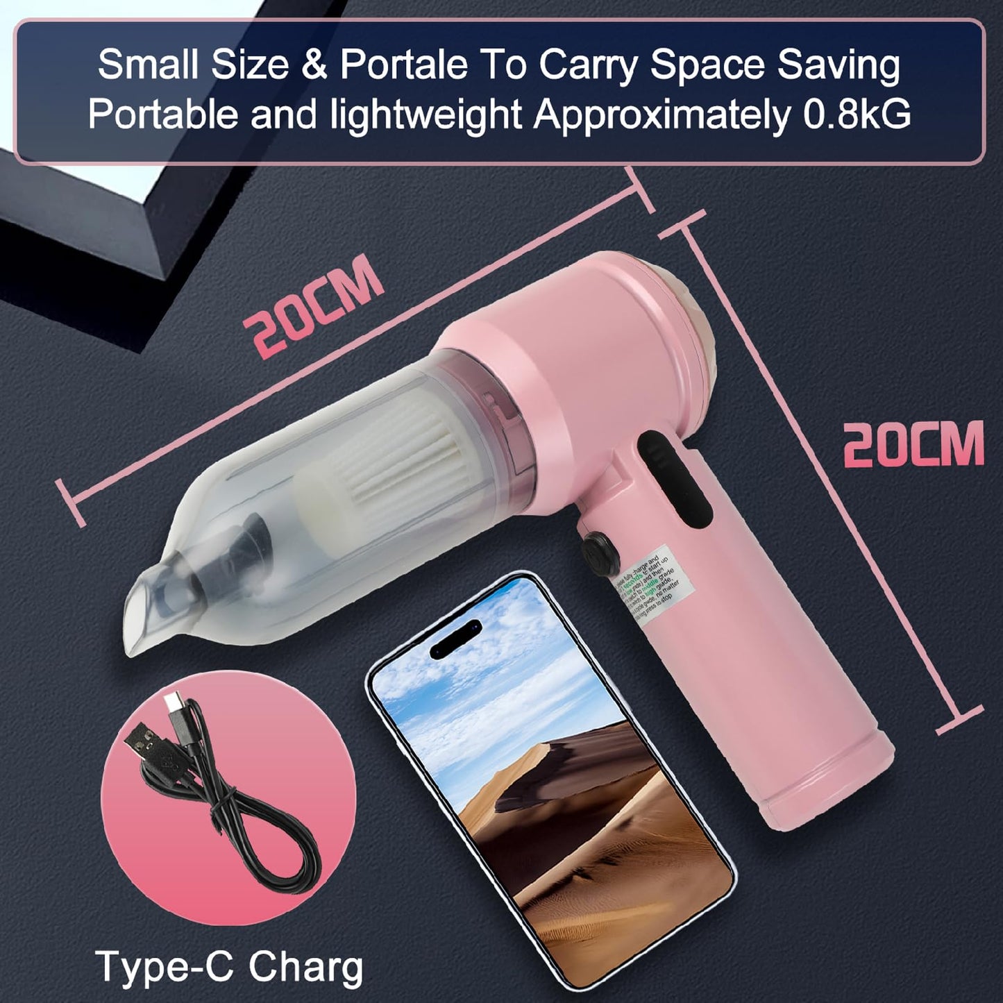Car Vacuum Cleaner Cordless Handheld Small Vacuum Cleaners 26000PA Powerful Portable USB 3 Modes Mini Vacuum for Home Office car pet Kitchen