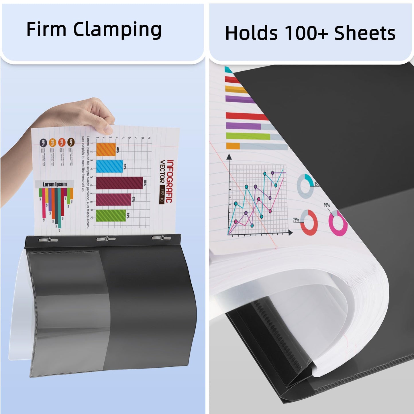 HAUTOCO 30 Pack Plastic Report Covers with 3 Prongs Fasteners Clear Front Resume Portfolio Folder for 8.5x11 Letter Size Paper, Presentation Document Report Cover for School Office Business, Black