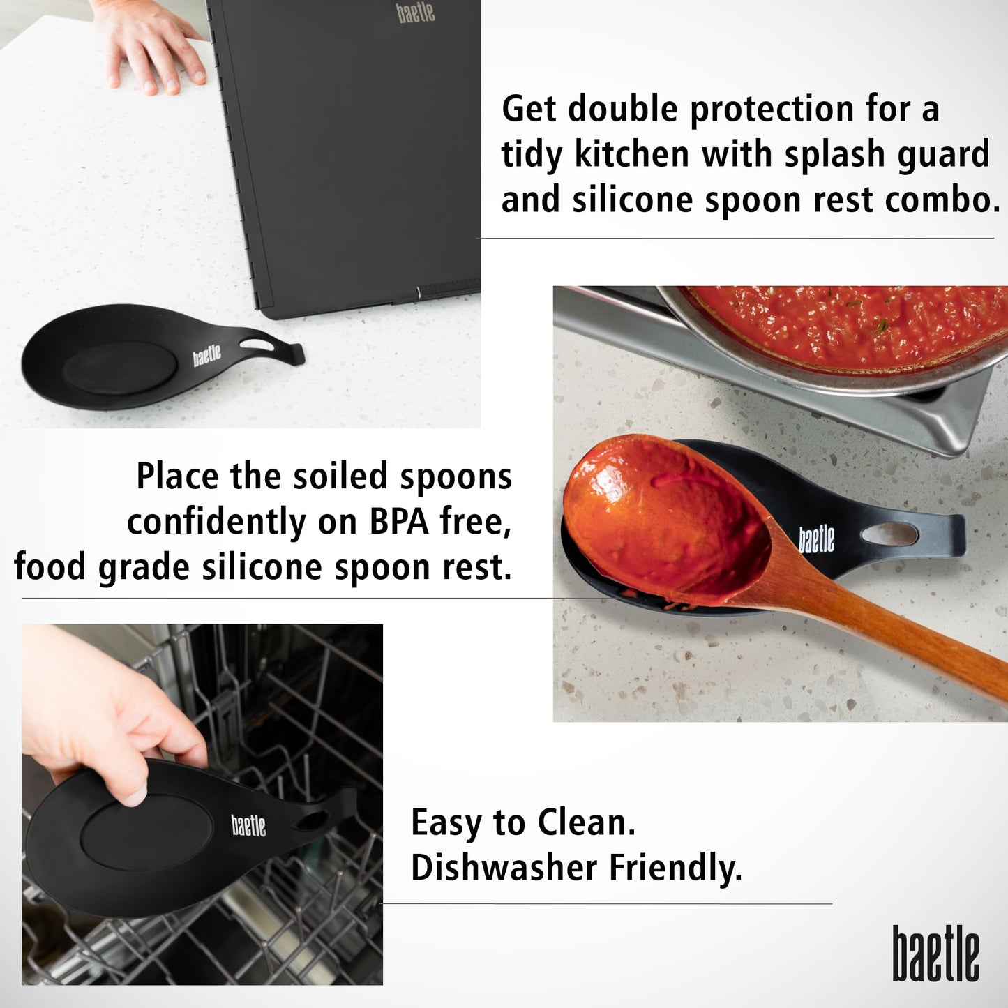 Extra Large Foldable Stainless Steel Oil Splash Shield for Stove Top & Frying, Heavy-Duty Nonstick Stove Backsplash Protector [Set of 2 with 2 Panels Each - 15.7” x 15.7”] with Spoon Rest.