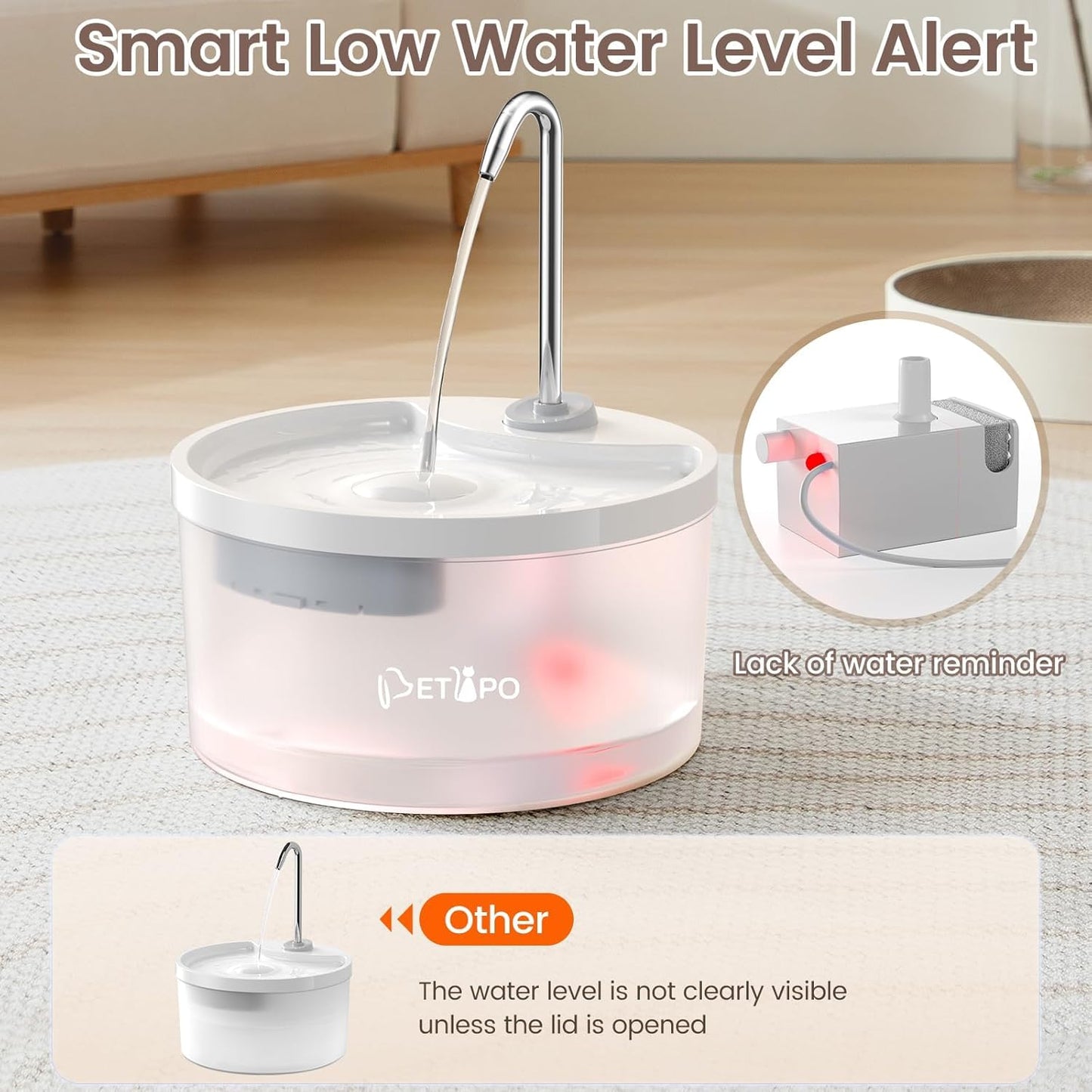 Cat Water Fountain, 3L/100oz Super Silent Pet Water Fountains for Cats Dogs Indoor, Cat Fountain with Water Alert Light, Kitty Spout Cat Drinking Fountain, BPA-Free, Easy Clean (White)