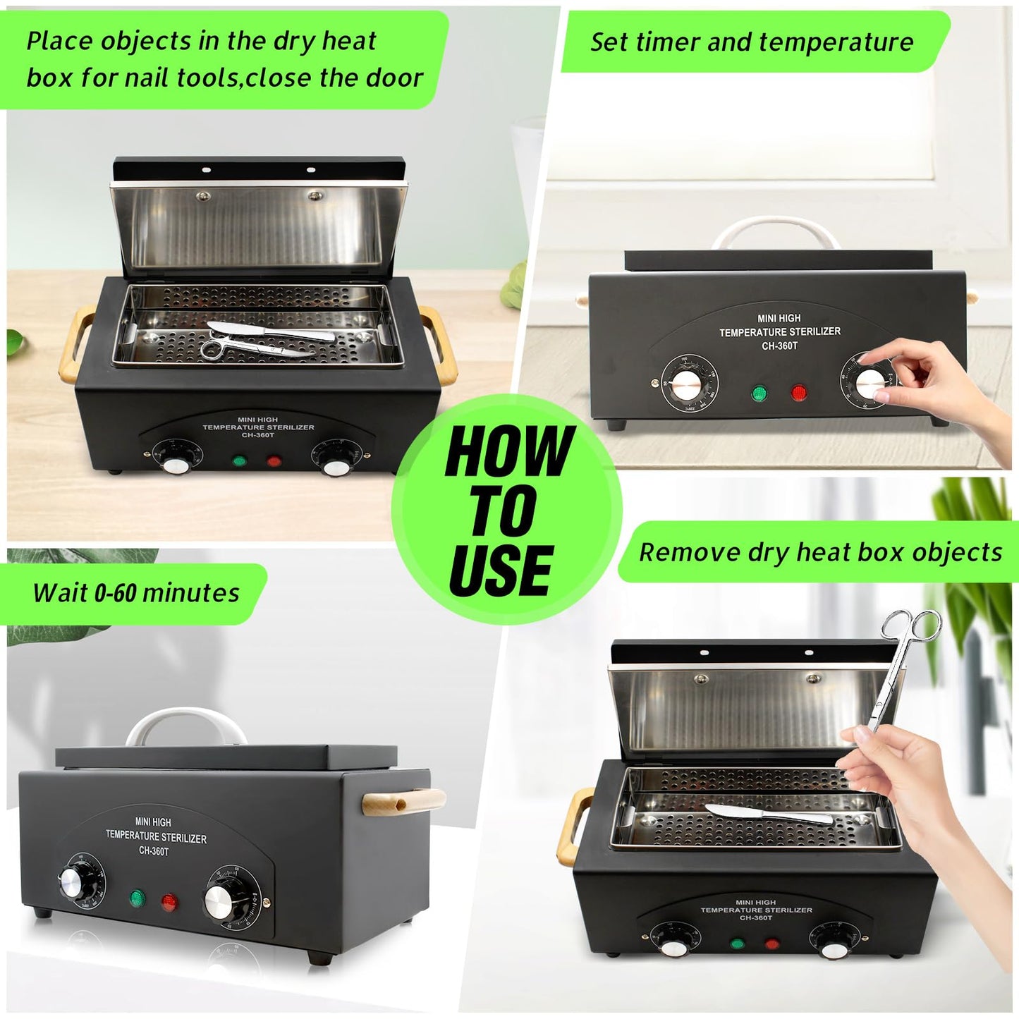 Vevitts High Temperature Cabinet Dry Heat Sterilizer High Temperature Metal Tool Cleaning Box with Timer for Beauty Nail Metal Tools Black