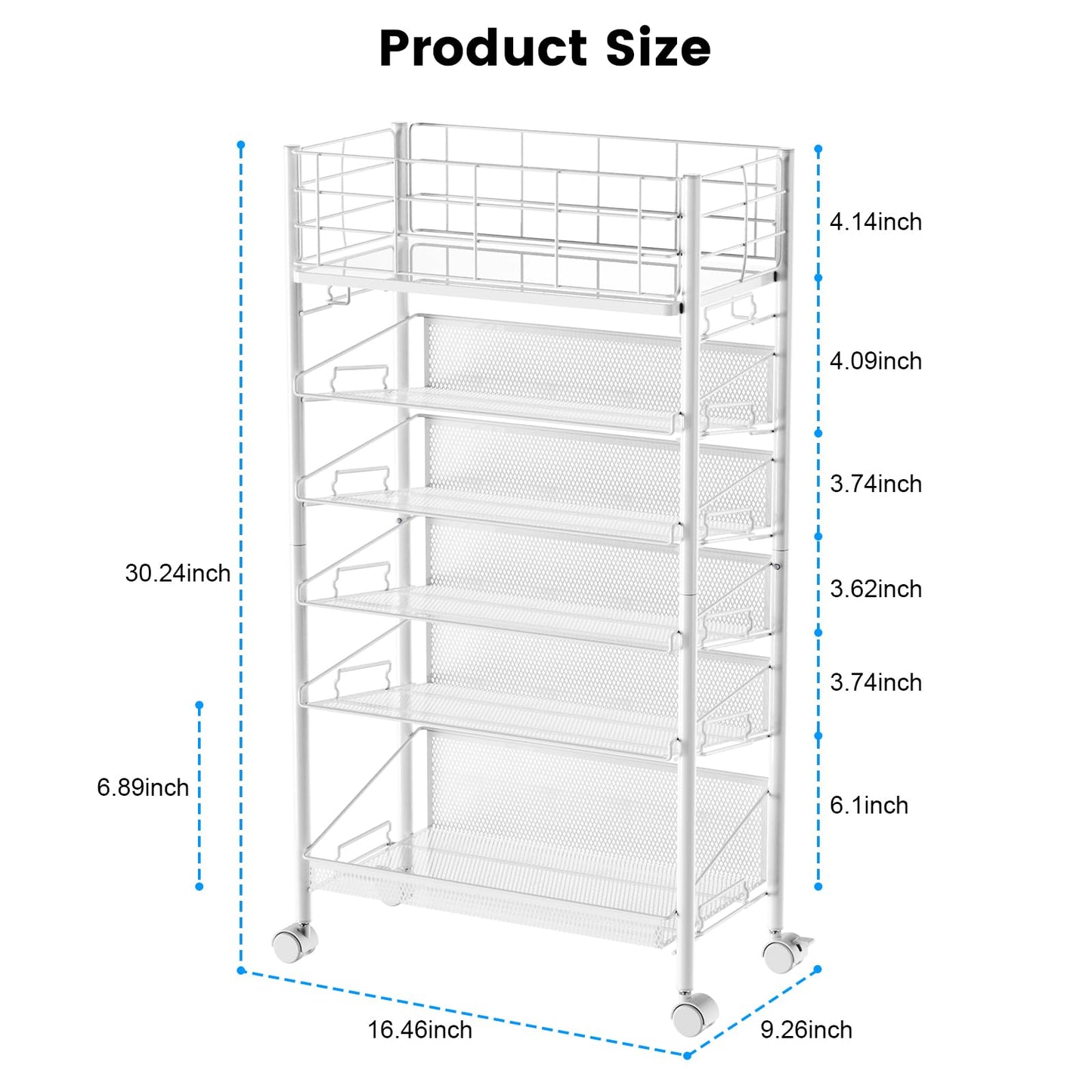 Rolling File Cart with Wheels,Shrivee 6 Tier Metal Rolling File Organizer Cart Beside Desk,Mobile Book Carts with Wheels for Office Home School Teacher Classroom Paper Letter Organization,White