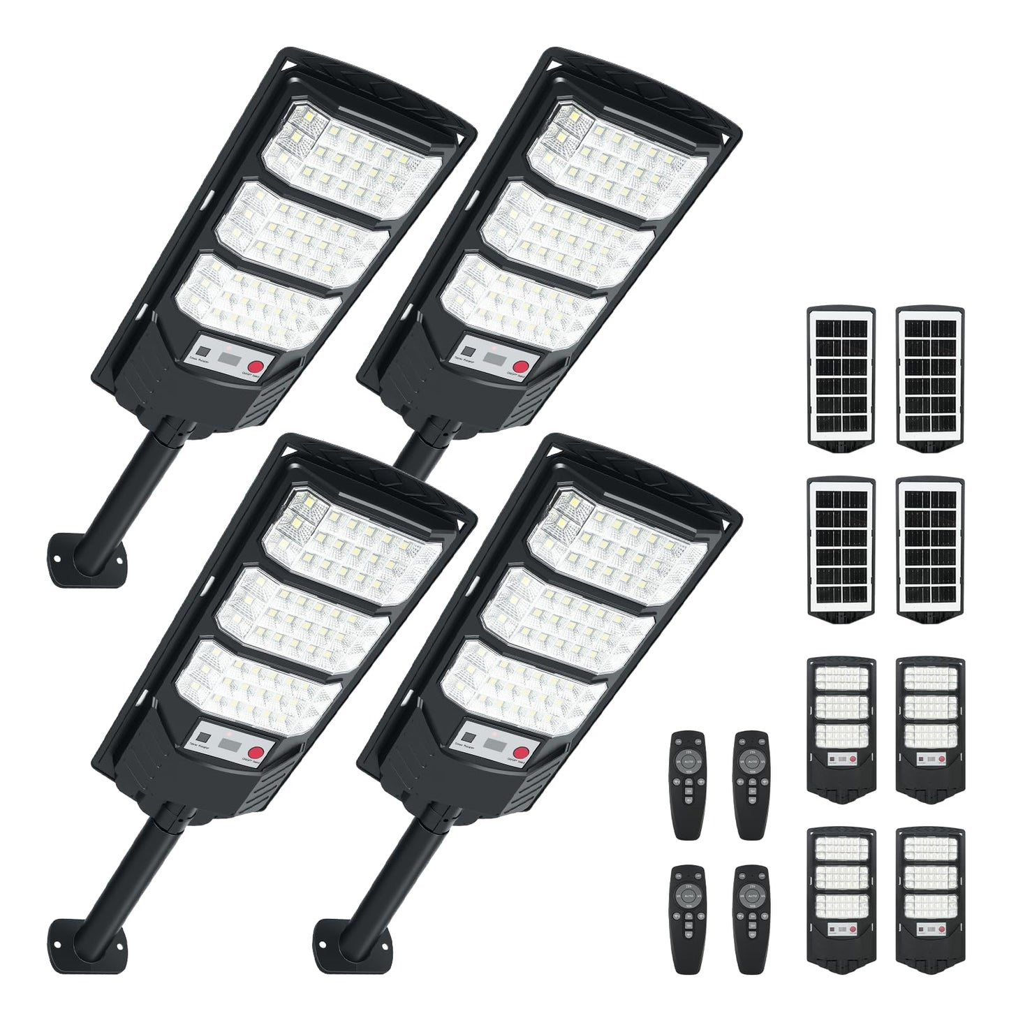 Xmart Smart Solar Street Light with Motion Sensor and Remote,Super Bright 8500K Equivalent LED,10-12Hrs Runtime, IP65 Waterproof for Yard, Path, Parking(900W 4PACK)