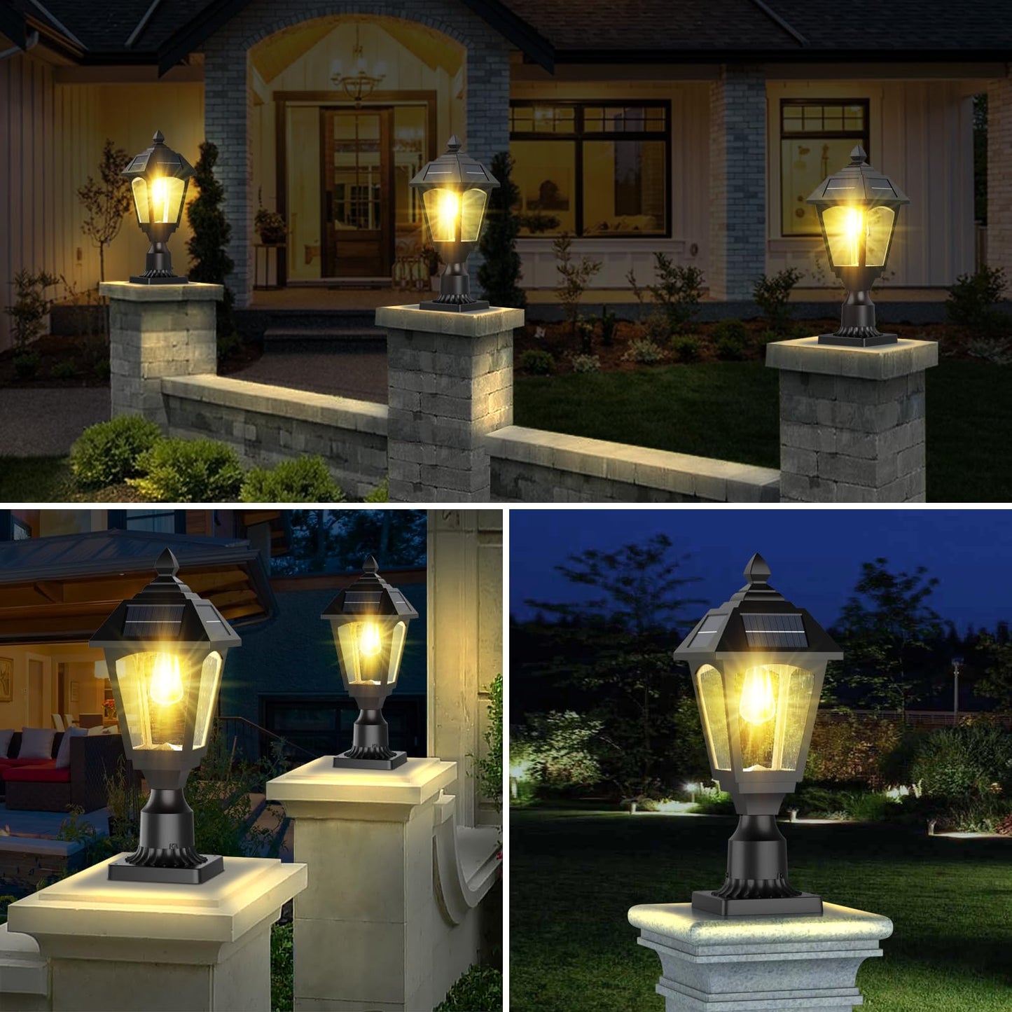 Benany Solar Post Lights Outdoor, Aluminium Solar Lamp Post Light with Pier Mount Base, Outside Decor for Yard Garden Pole Pillar, 100 Lumens (Warm White) ﻿