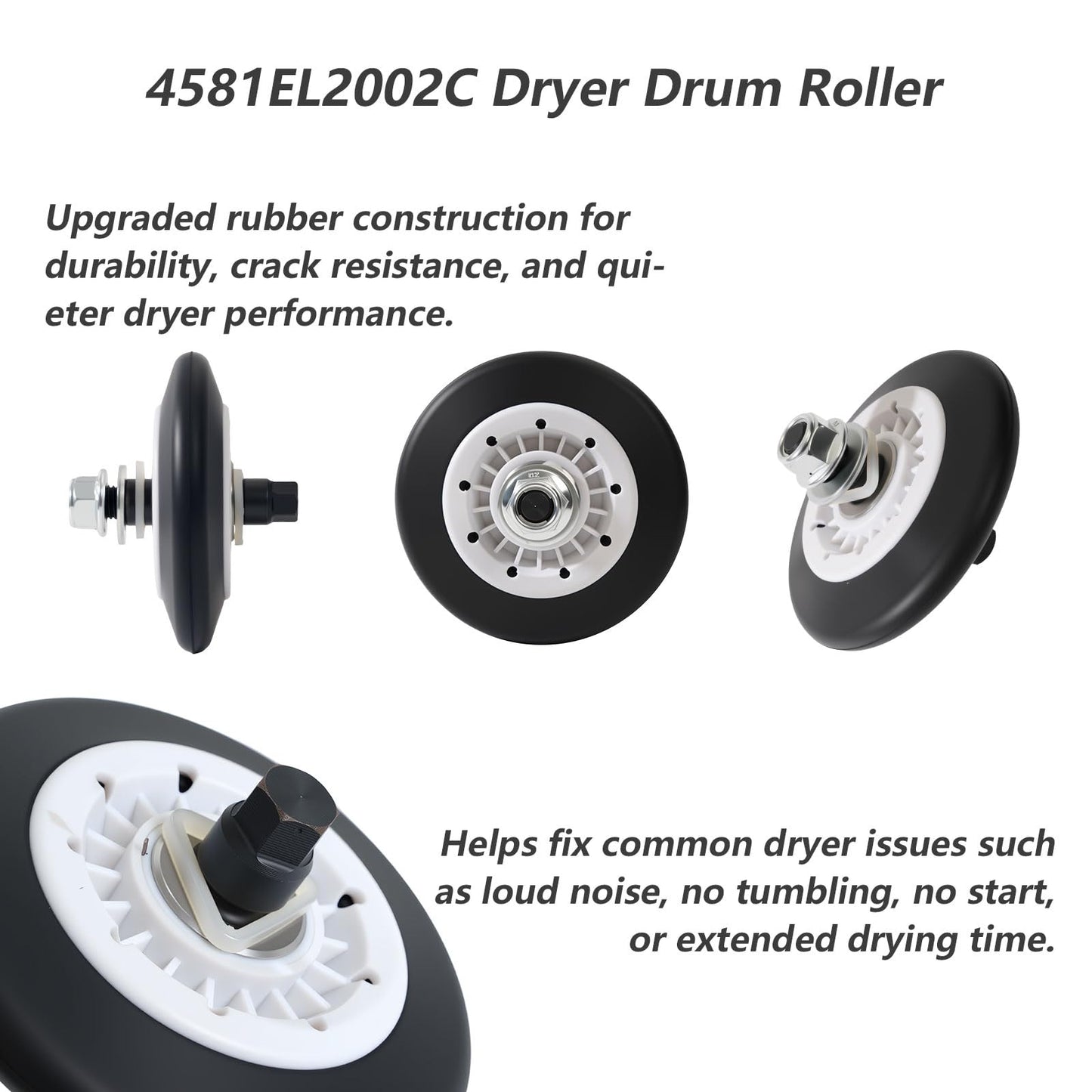 For LG Dryer Roller Kit, 4581EL2002L for Lg Dryer Drum Roller Kit, Includes 4581EL2002C Drum Rollers, 4561EL3002A Idler Pulley, 4400EL2001A Belt for Kenmore Elite & LG Dryer Parts Replacement