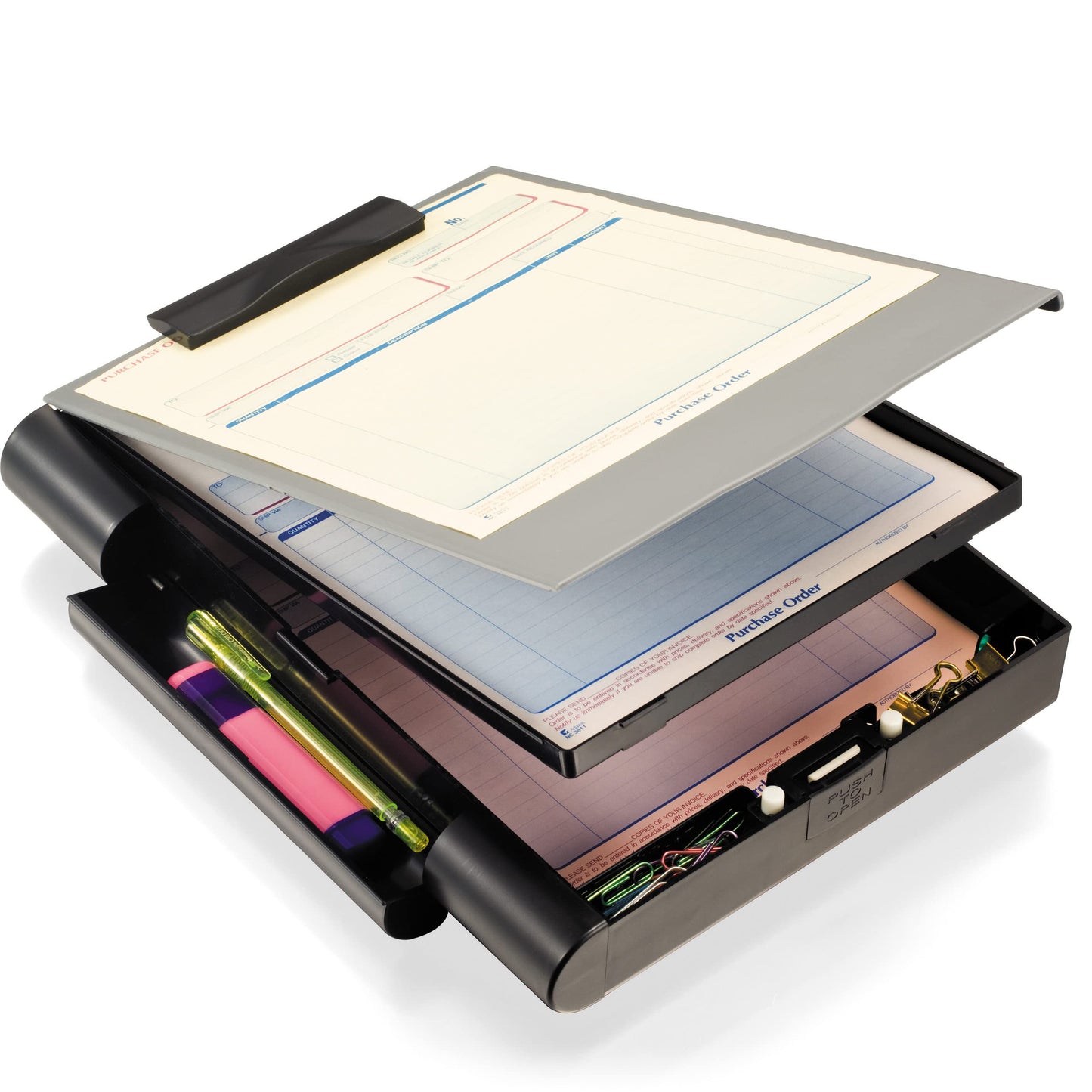 Officemate Recycled Double Storage Clipboard/Forms Holder, Plastic, Gray/Black (83357)