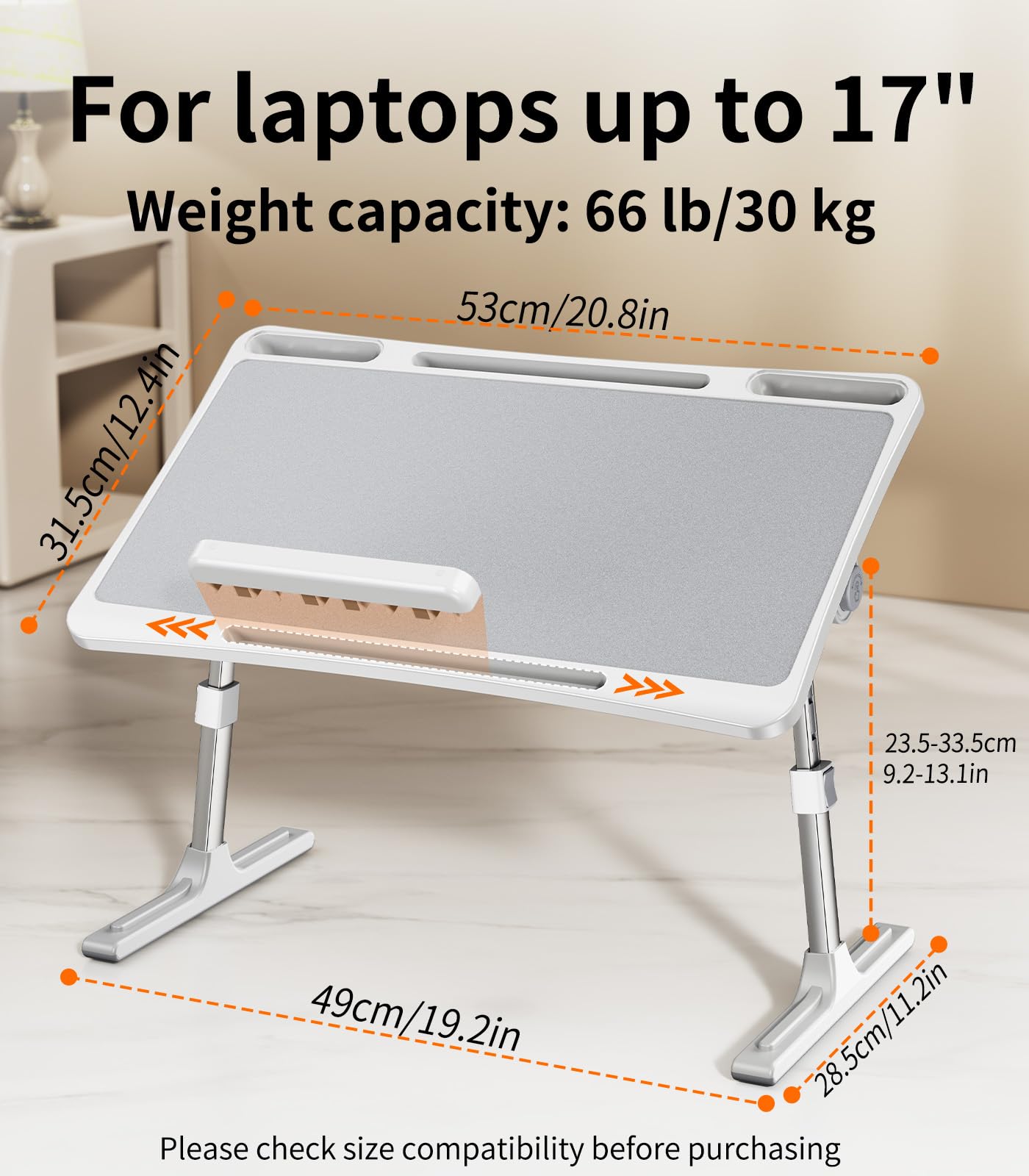 NIFBANG Laptop Desk for Bed,Portable Lap Desks Bed Tray,Adjustable Height Folding Couch Table with Bookstand,Car Rear Seat Sofa Floor Laptop Stand for Adults Kids Eating Breakfast,Writing,Reading