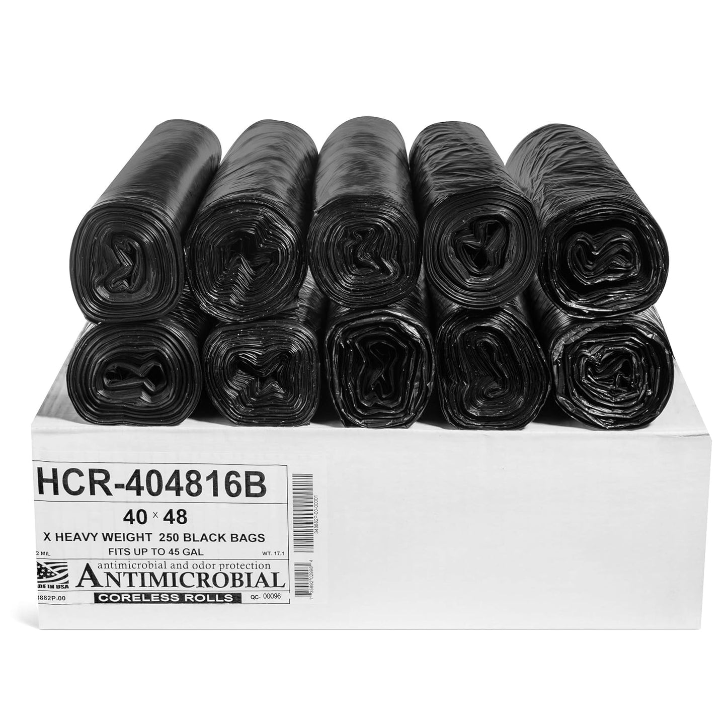 Aluf Plastics High Density Trash Bags, 45 Gallon, 250 Count, 16 Micron (eq), 40" x 48", Black, for Bathroom, Office, Industrial, Commercial, Janitorial, Municipal, Recycling