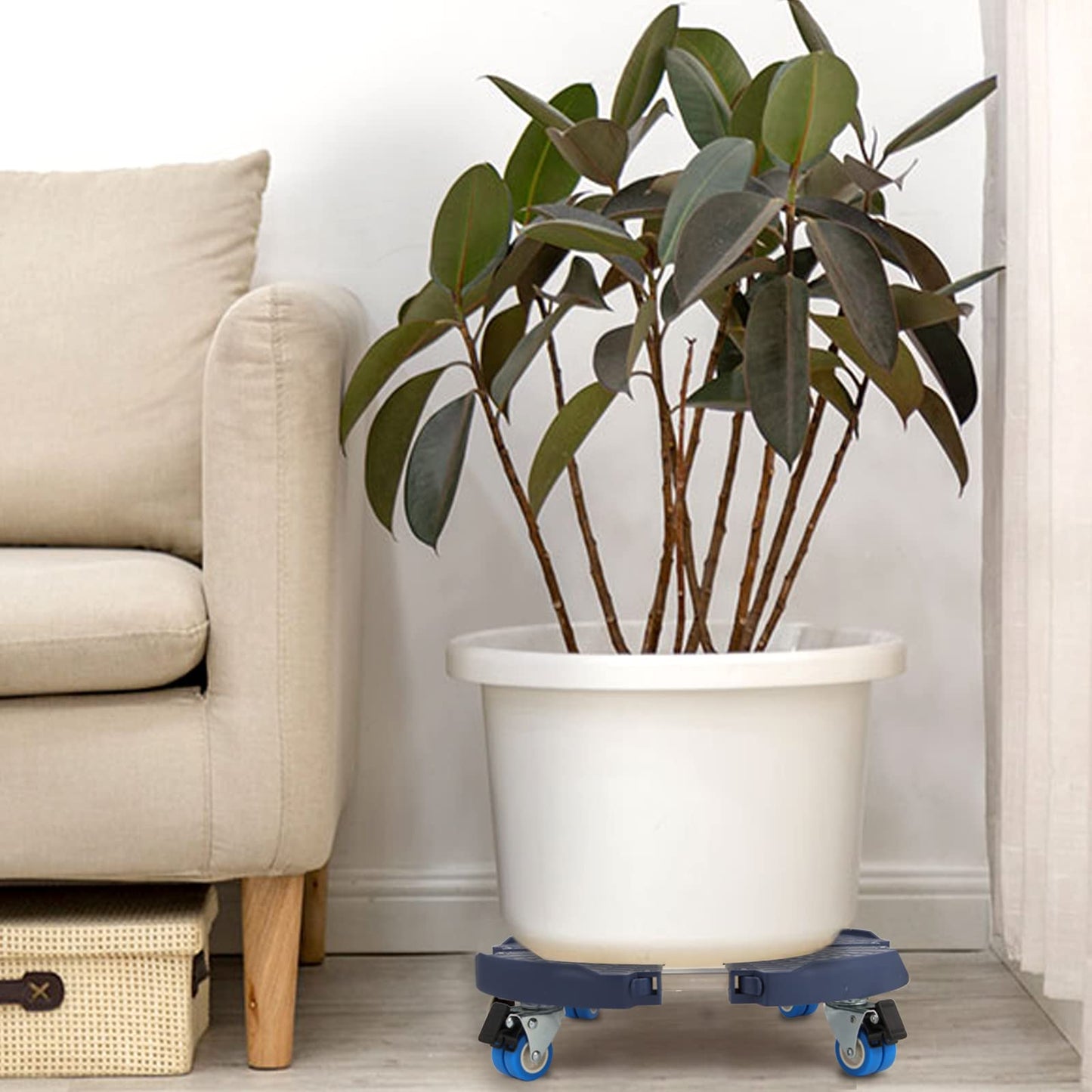 W B D WEIBIDA Plant Stand with Wheels Heavy Duty, Adjustable 15-21" Plant Caddy with Casters, Rolling Round Dolly, Large Potted Planter Cart Dolly for Flower Pot Outdoor Indoor, Blue