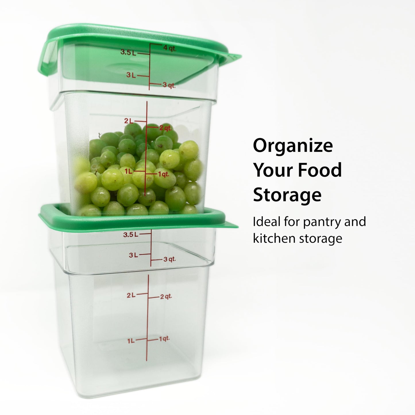 Cambro 4 Qt Food Storage Containers with Green Lid – Set of 2 in Clear for Industrial and Kitchen Use, Pantry Organization, Baking Ingredients and Sous Vide