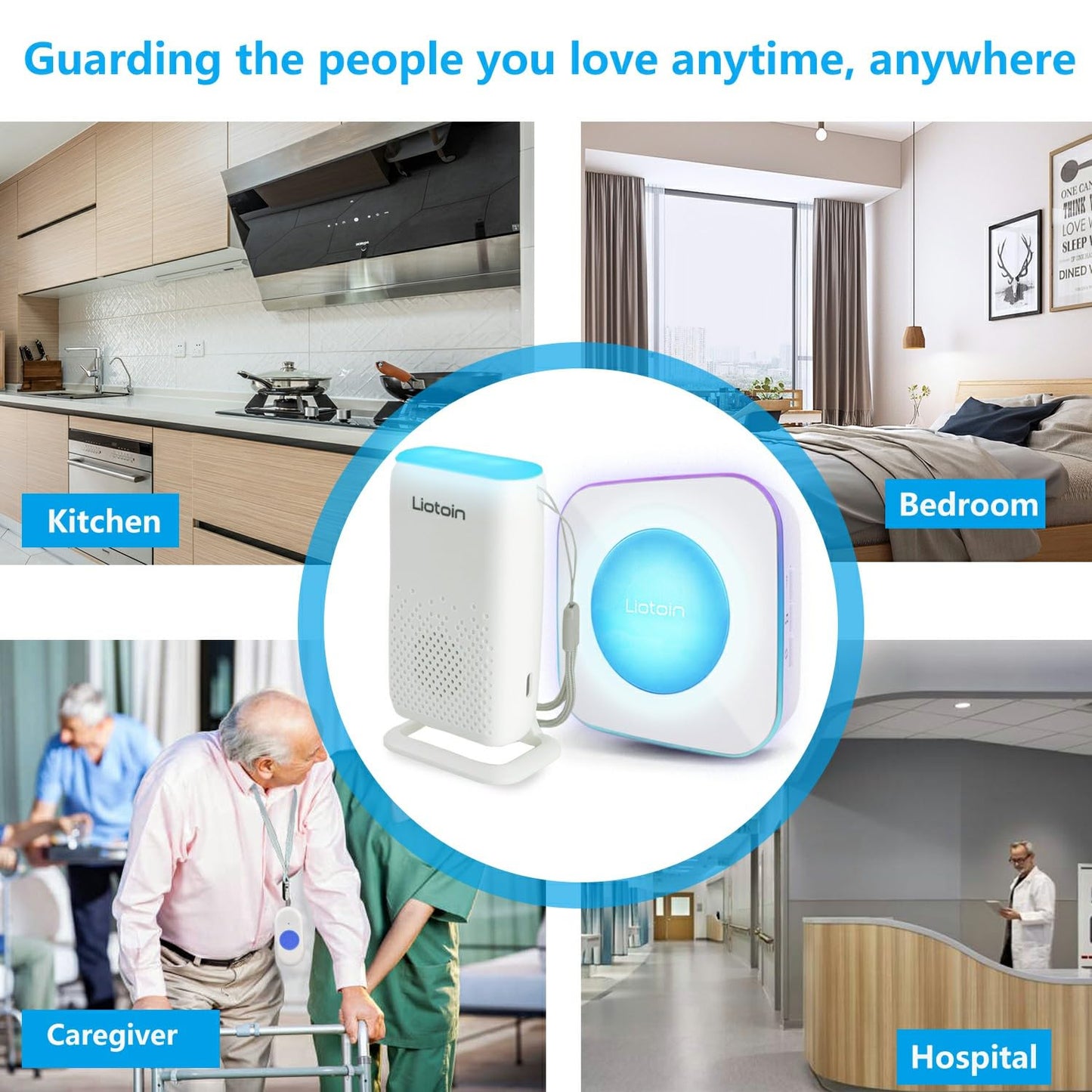 LIOTOIN Wireless Caregiver Pager Call Button Call Bell for Elderly/Patients at Home Panic Button for Seniors System 3 Transmitters 1 Portable Receiver 1 plugin Receiver (600+ft Operating Range)…