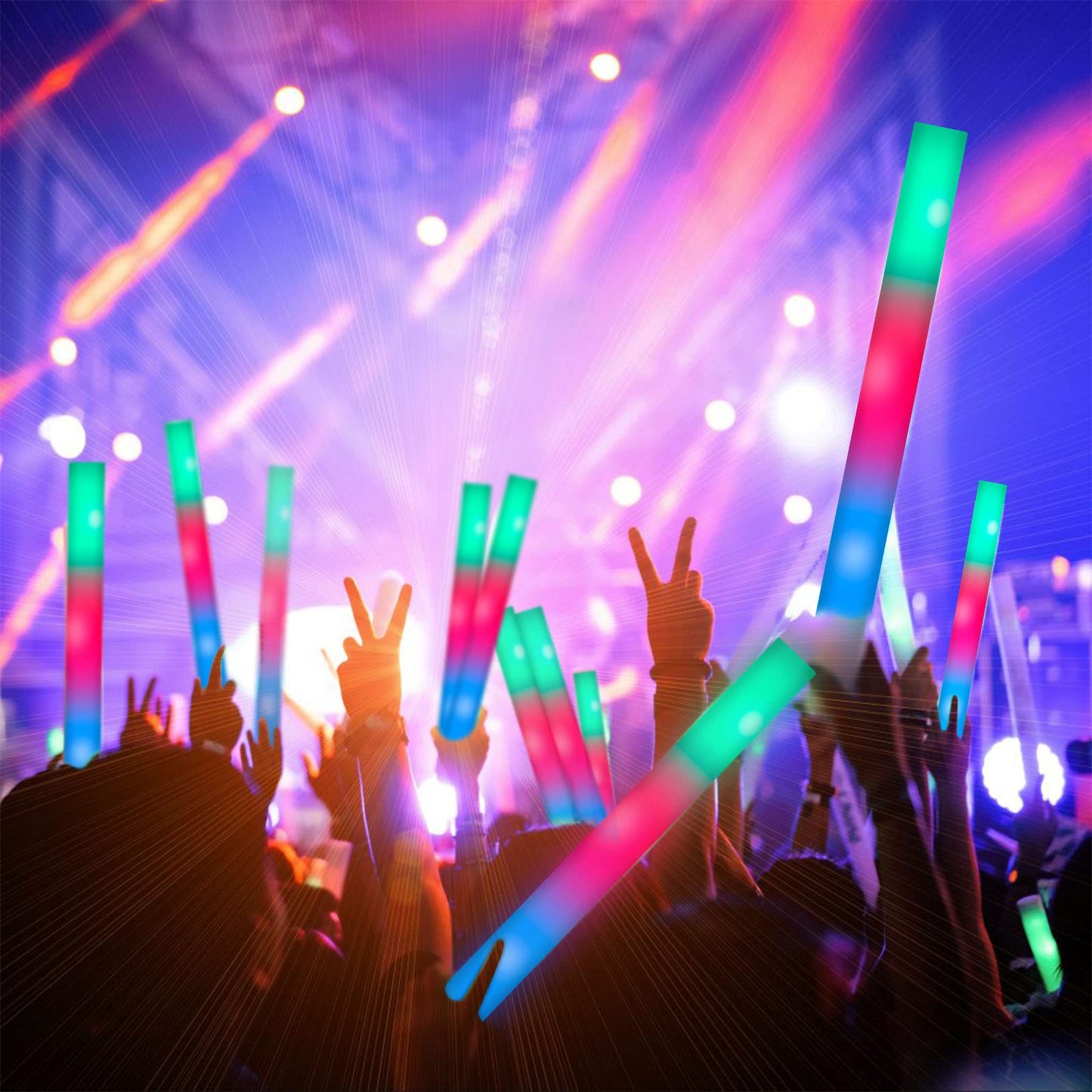 SHQDD Glow Sticks Bulk, 28 Pcs LED Foam Sticks with 3 Modes Colorful Flashing, Glow in the Dark Party Supplies for Wedding, Raves, Concert, Party, Camping