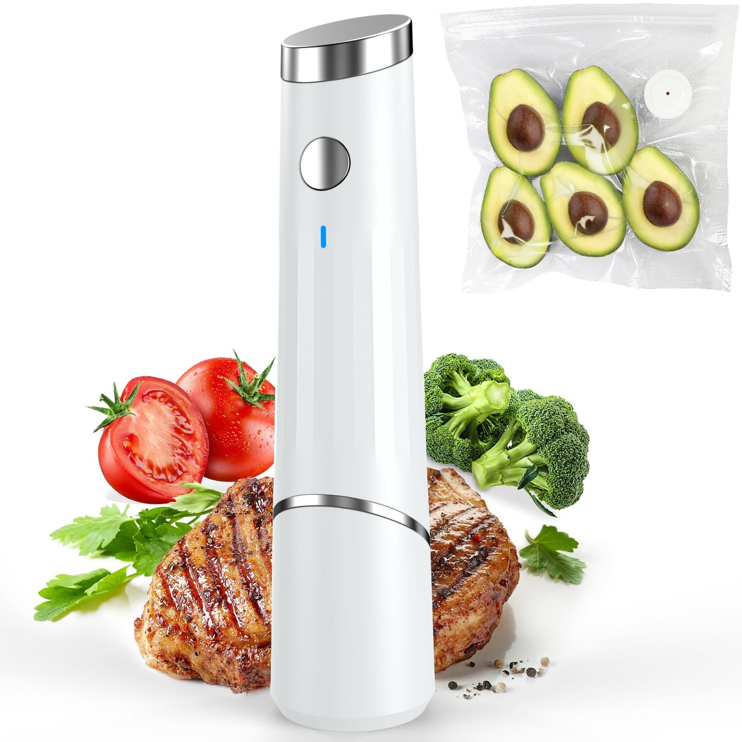 Vacuum Sealer, Handheld Compact Vacuum Sealer, Sealer Pump & Food Saver with 30 Reusable Vacuum Bags for Food Fresh & Storage (1 Pump+30 Bags)