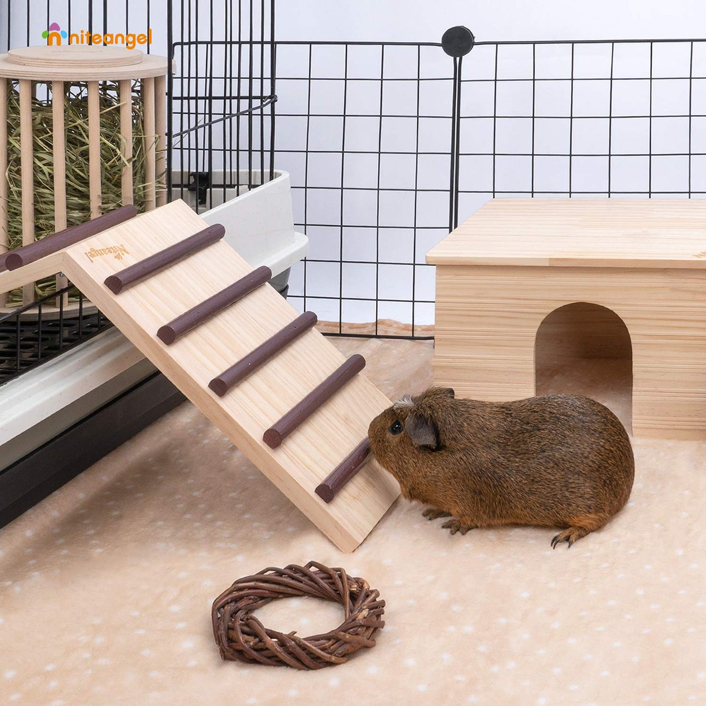 Niteangel Wooden Cage Bridge for Rabbits Guinea Pigs and Chinchilla Large Size