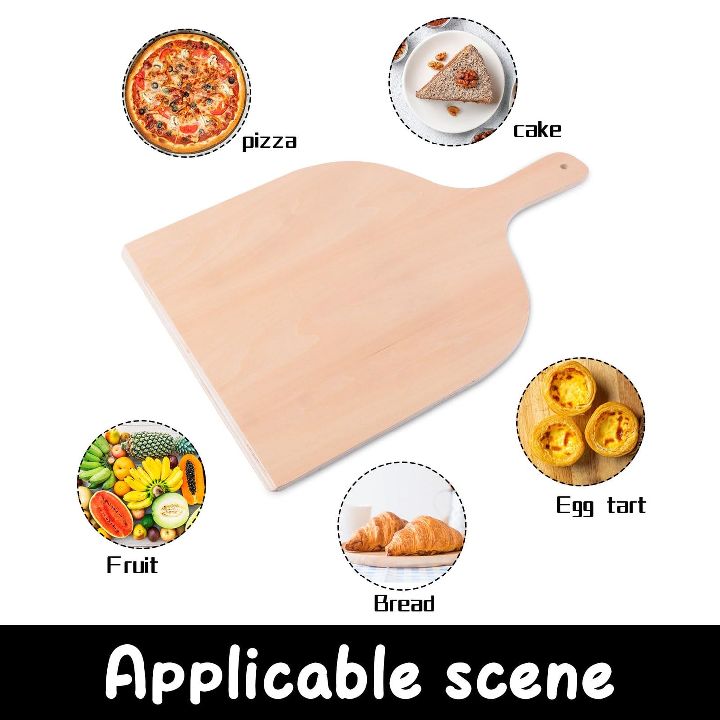 4 Pcs Wood Pizza Peel Wooden Paddle Natural Board with Handle Spatula Cutting for Restaurant Baking Homemade and Bread Fruit Vegetables Cheese