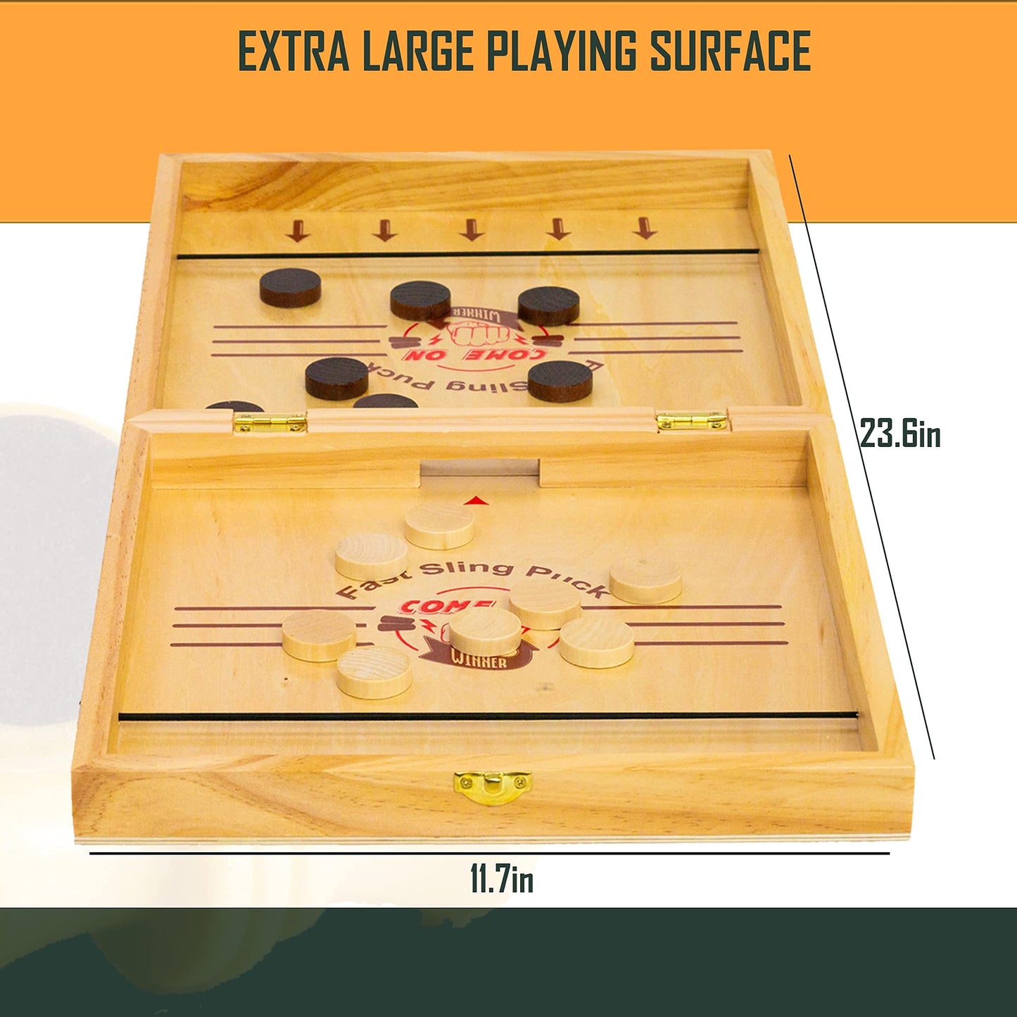 4 in 1 Board Game Set - Extra Large Sling Puck Game Wooden Chess Board Sets, Checkers Board Game for Adults Nine Mens Morris | Wooden Chess Set String Puck Game & Checkers Game for Kids