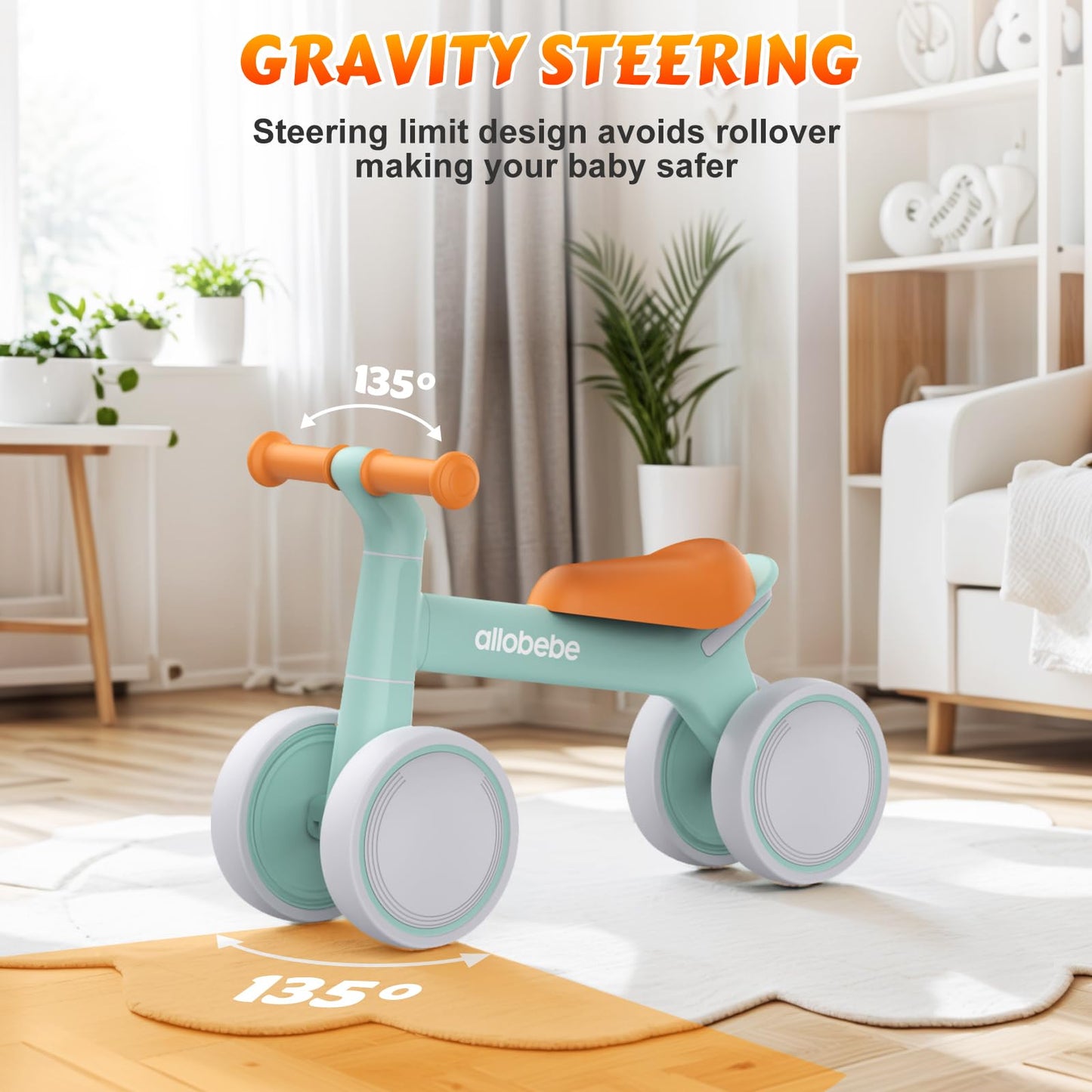 allobebe Baby Balance Bike for 1 Year Old, Toddler Bike for 12-36 Months, 4 Silence Wheels & Soft Seat, Toddler Bicycle Toy, 1 Year Old Girl Birthday Gift