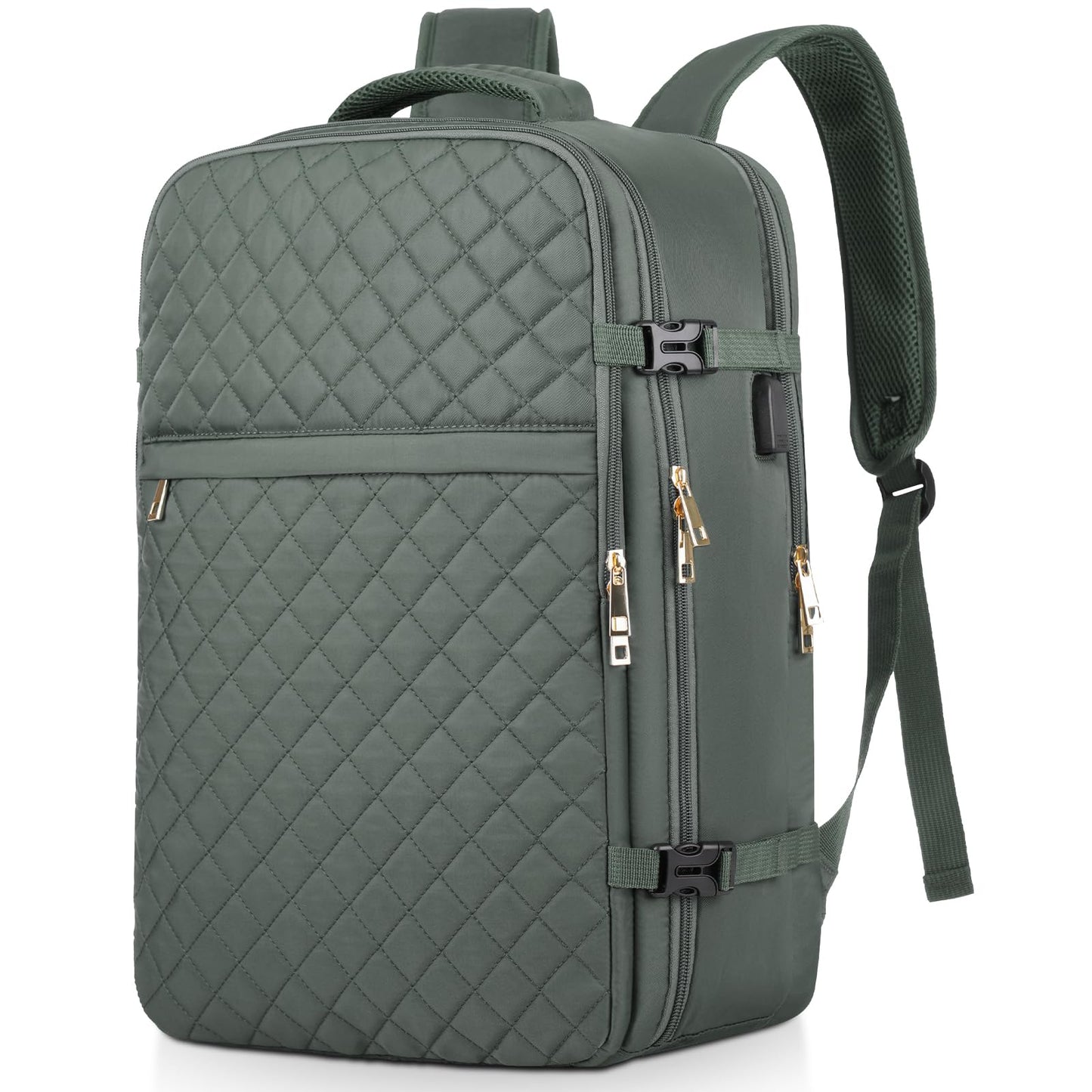 MOMUVO Large Travel Backpack Women, Flight Approved Carry On Backpack, Water Resistant Anti-Theft Casual Daypack School Bag,17.3 inch,Olive Green