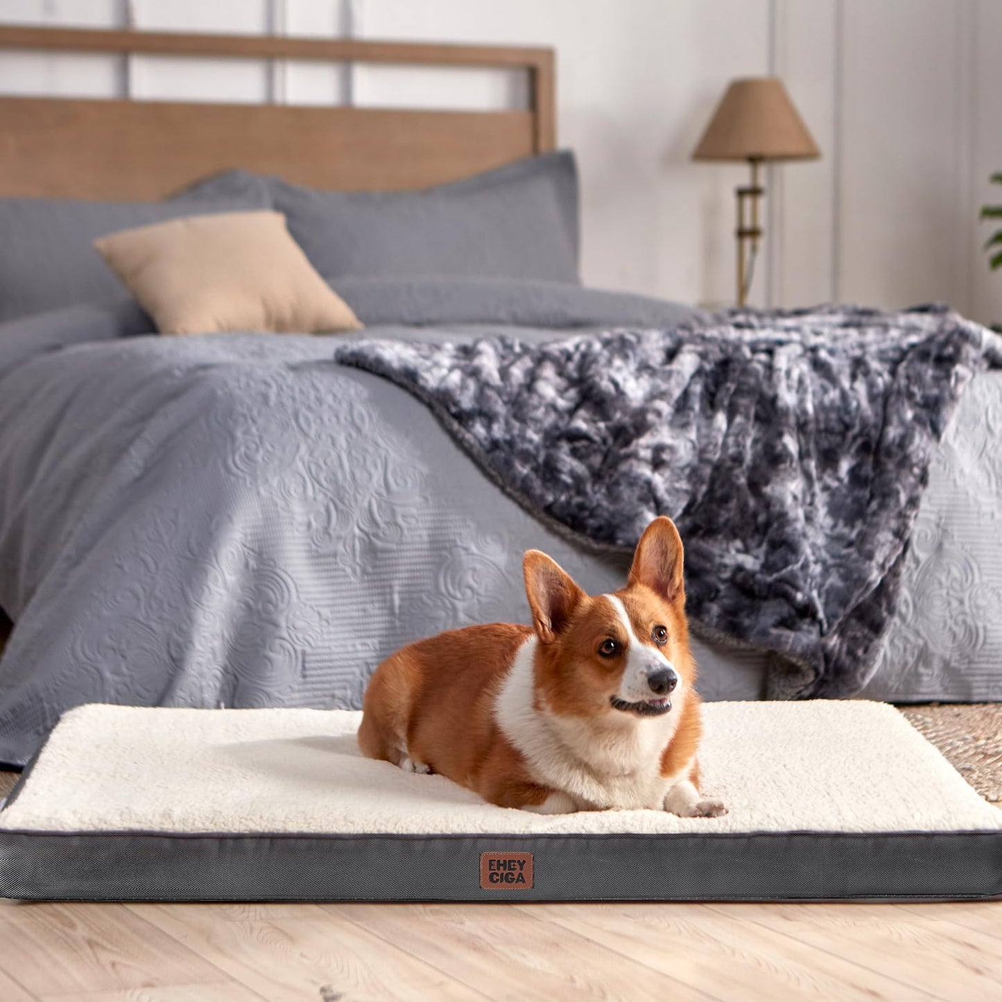 EHEYCIGA Dog Bed Large XL, Orthopedic XL Dog Beds for Extra Large Dogs, Washable Dog Mattress with Removable Cover and Non-slip Bottom, Pet Bed with Foam, Beige