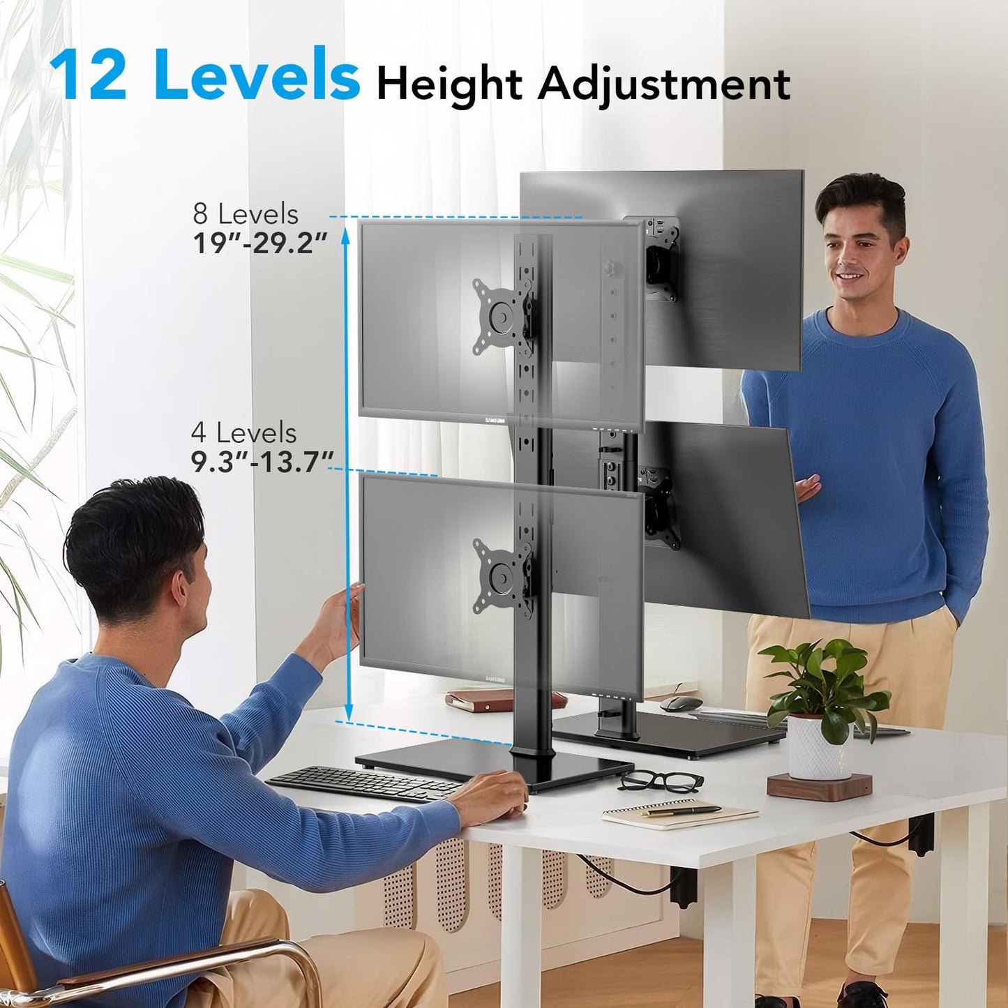 AX WABER Dual Monitor Stand Vertical Stack Screen Free-Standing Desk Mount Arm Riser Fits Two 13 to 34 Inch Computer Monitors with Swivel,Tilt, Height Adjustable,VESA Stand 100x100mm, 75x75mm AX05TB02