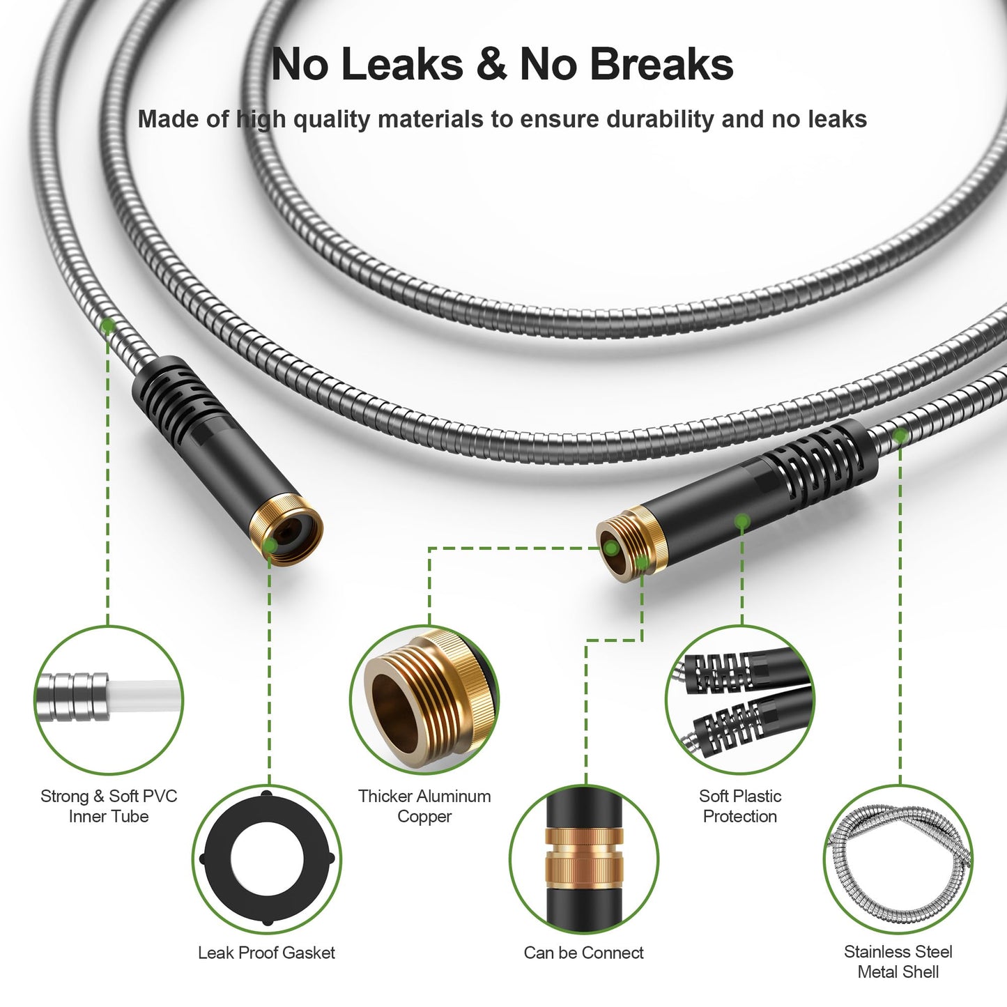 NEYCIL 100ft Stainless Steel Garden Hose, Heavy-Duty Water Hose with 10 Function Nozzle, Puncture Proof, No-Tangle, No-Kink, Garden Hose for Yards, Car Washing & Outdoor Cleaning