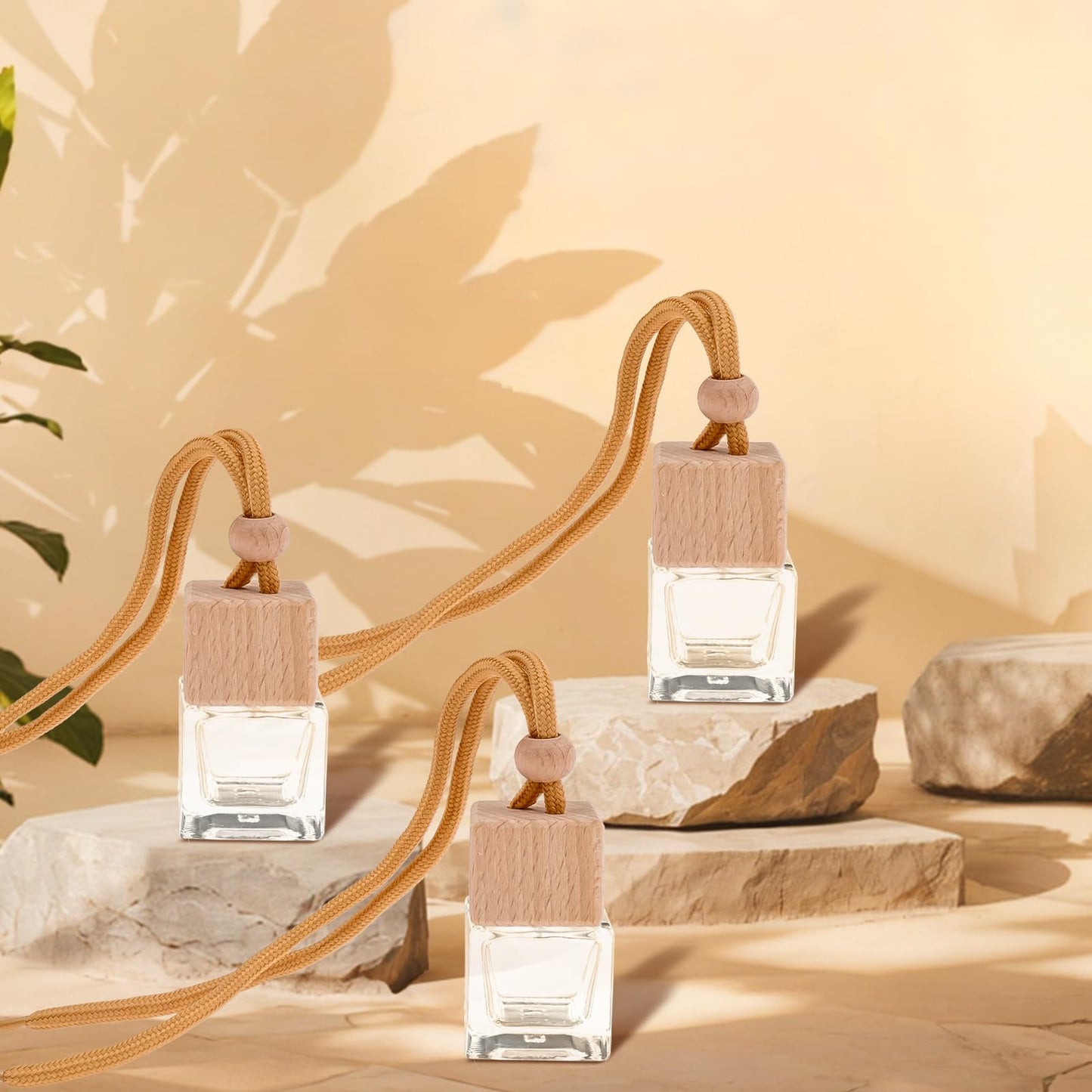 50 Pcs Hanging Car Air Freshener, Empty Glass Car Diffuser Bottles, Refillable Perfume Bottle Freshener Diffuser Bottle Pendant for Essential Oil Fragrance Aromatherapy Bottle Ornament