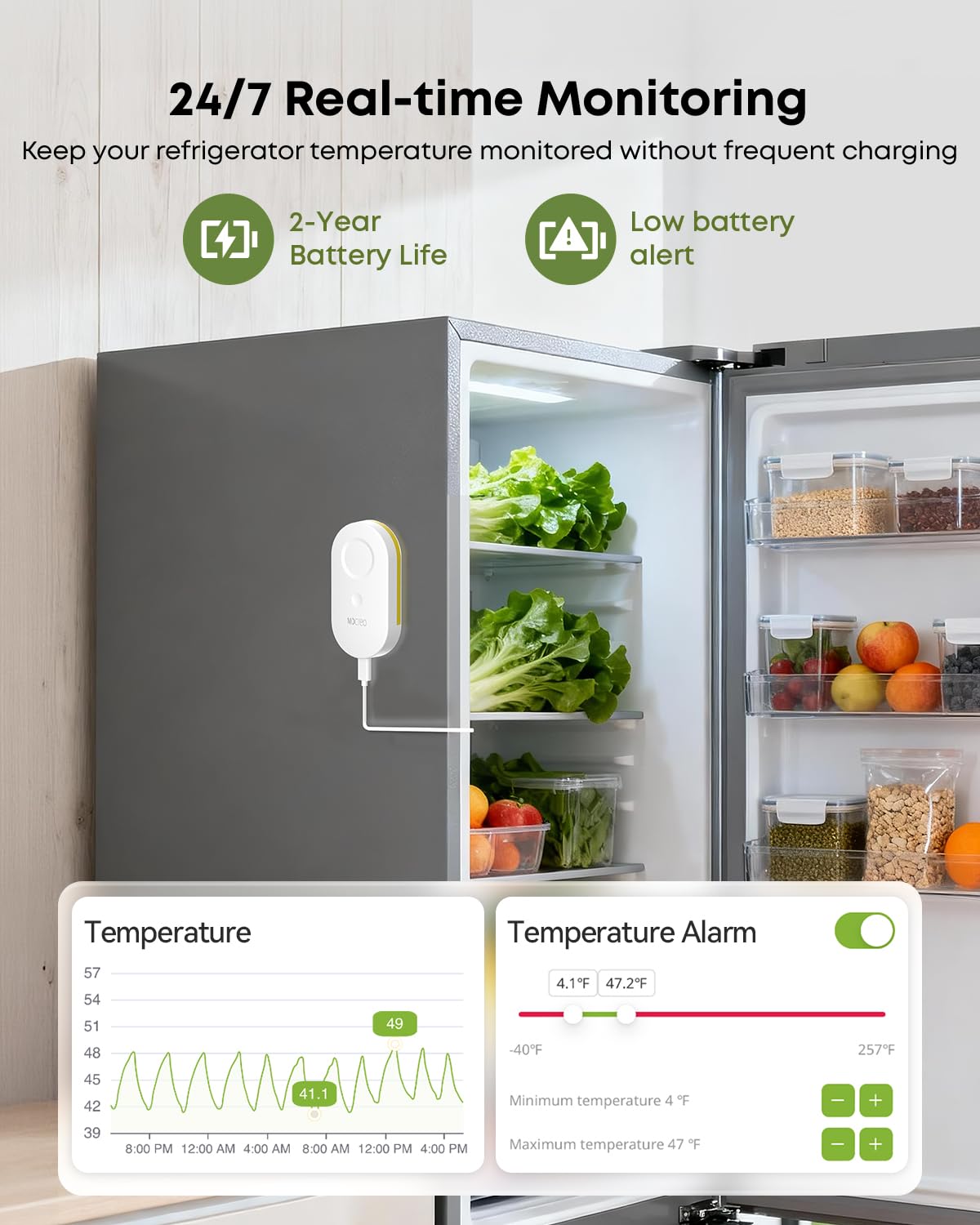MOCREO ST5 WiFi Freezer Thermometer Alarm, Email Alert, App Notification, Data Logging Export, No Subscription Fee, Remote Temperature Sensor for Refrigerator, Freezer, Hot Tub (2 Pack)