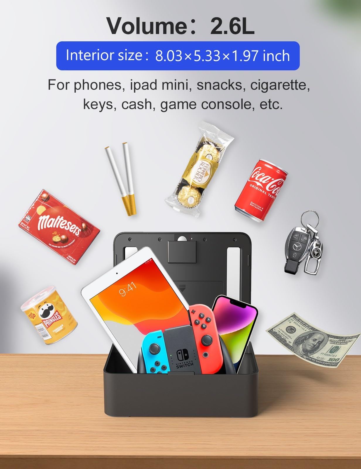 STARSIKI Metal Time Lock Box with Emergency Unlocking, Phone Timed Locked Box with Timer, Timed Locking Container, Audio Prompt, Self-Discipline Gift, 365 Days Max for Cellphone/iPad Mini/Medication