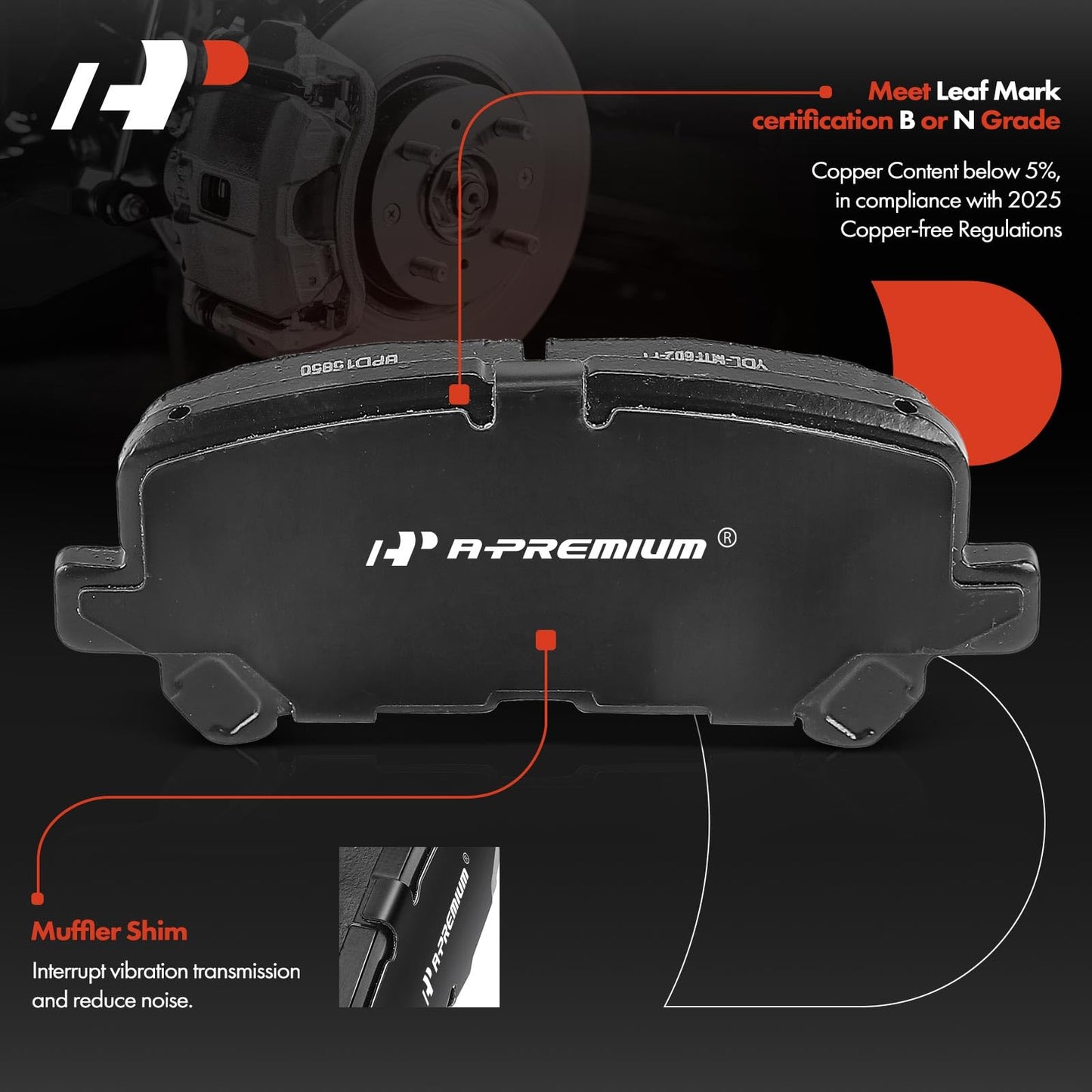 A-Premium Rear Ceramic Disc Brake Pads Set Compatible with Honda Odyssey 2011-2017, Pilot 2009-2015 & Acura MDX 2007-2013, ZDX 2010-2013, 4 Pcs