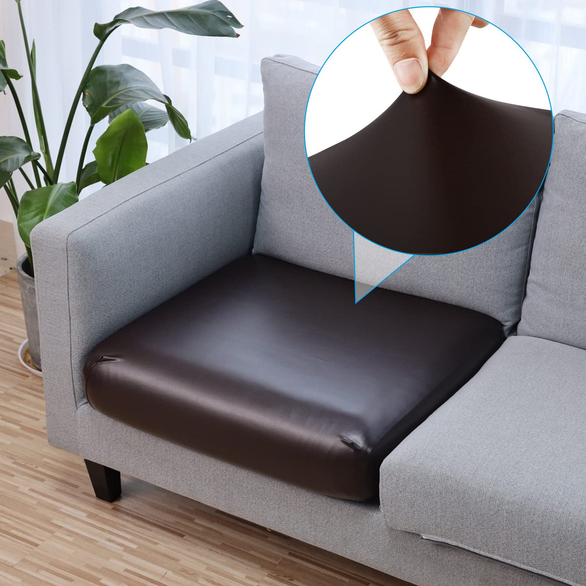 YISUN Waterproof PU Leather Couch Seat Covers, Stretch Individual Seat Cushion Covers, Washable Replacement Sofa Cushion Protector Soft Sofa Slipcover