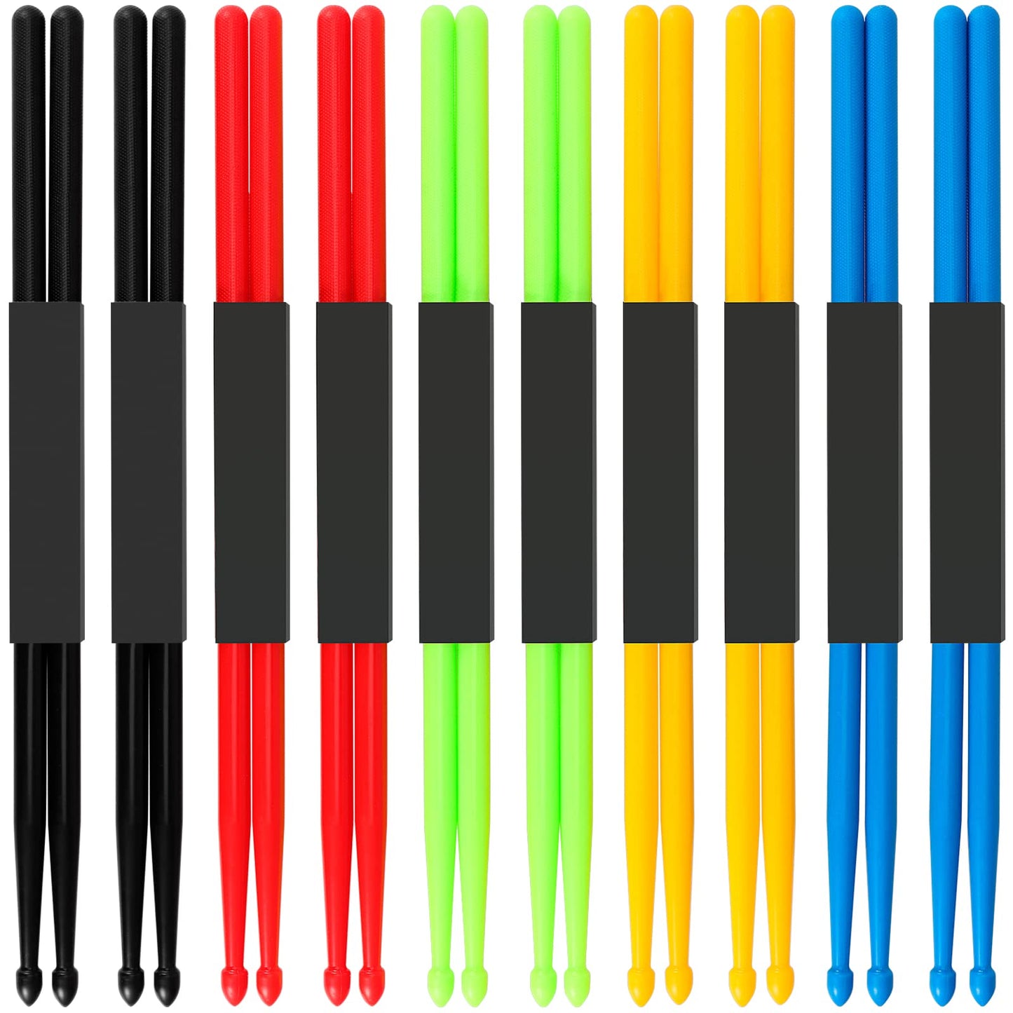 MUKCHAP Drum Sticks,10 Pairs 5A Nylon Drumsticks for Drum Set Light Durable Plastic Exercise Non-slip Handles Drum Sticks for Adults Musical Instrument Percussion Accessories,5 colors